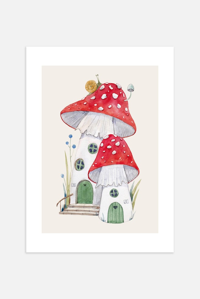 My Mushroom House Poster - Vit/röd/grön - 1