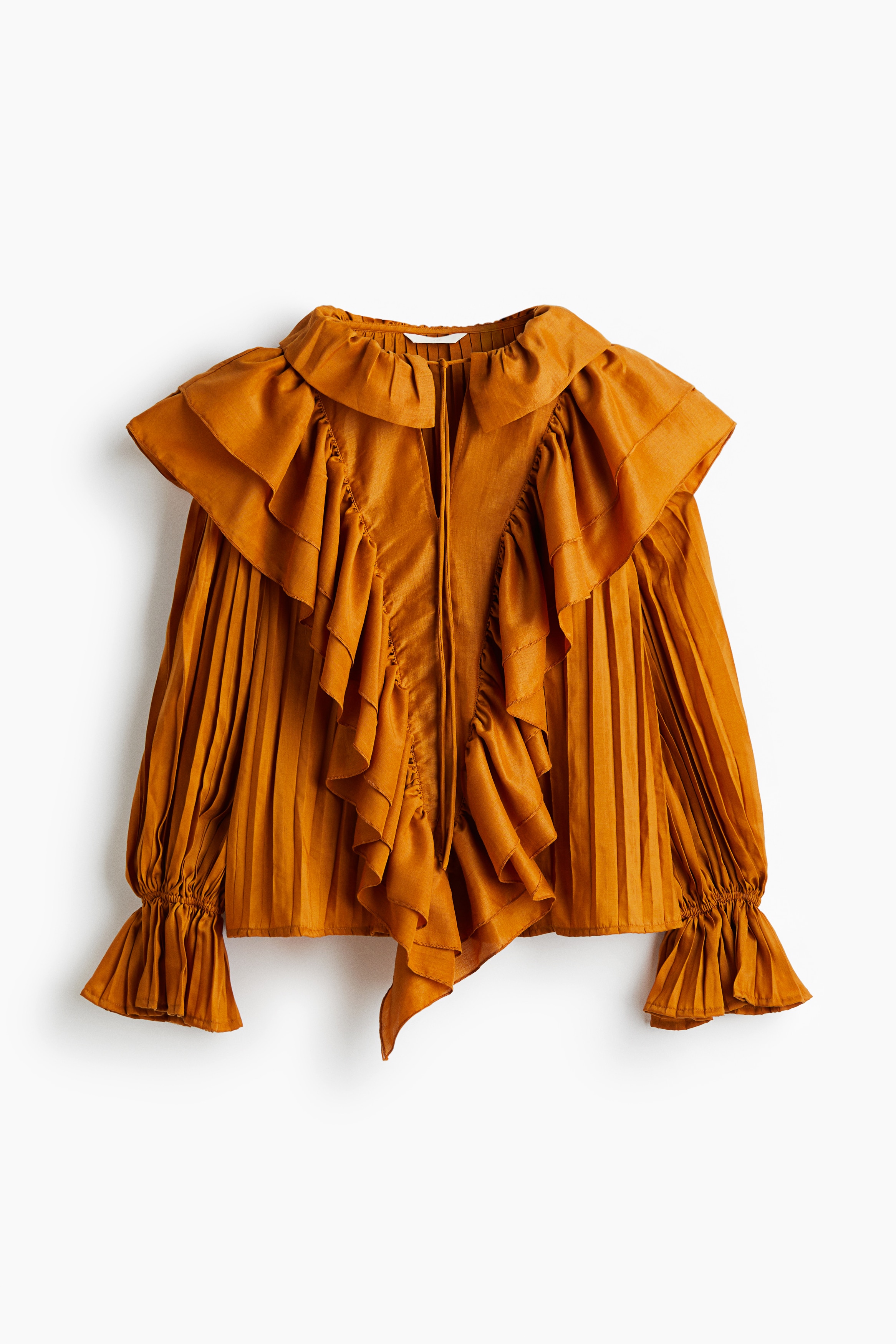 Plisserad volangblus - Mörkgul/Svart