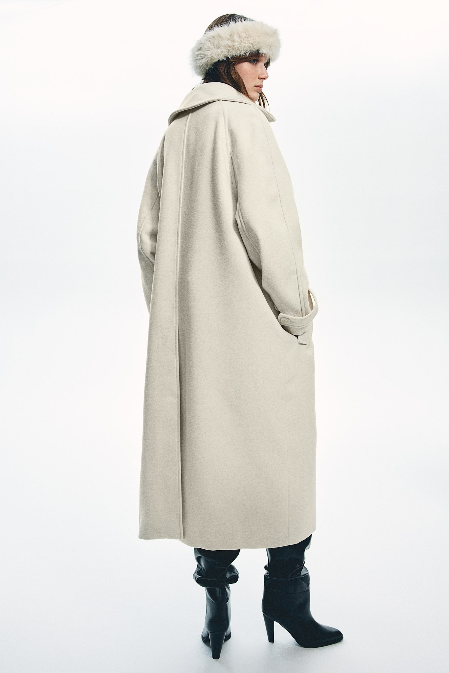 Oversized maxi coat - Cream/Black/Dark grey - 5