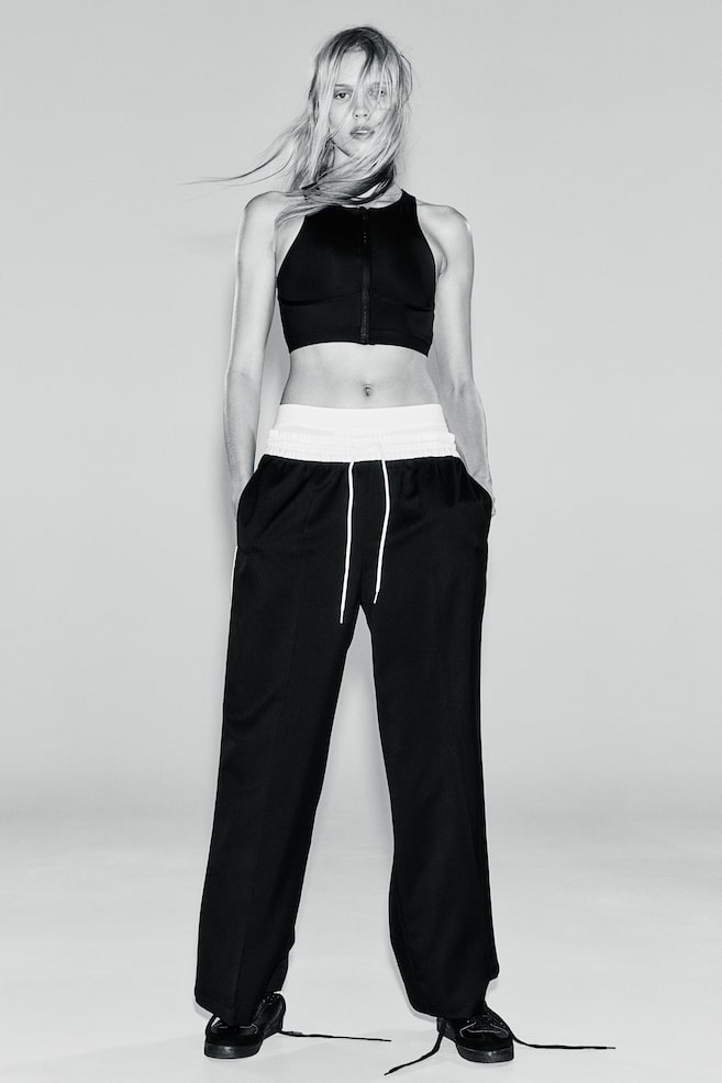 Pantalon large avec taille élastique - Noir/blanc/Gris chiné/Beige clair - 1