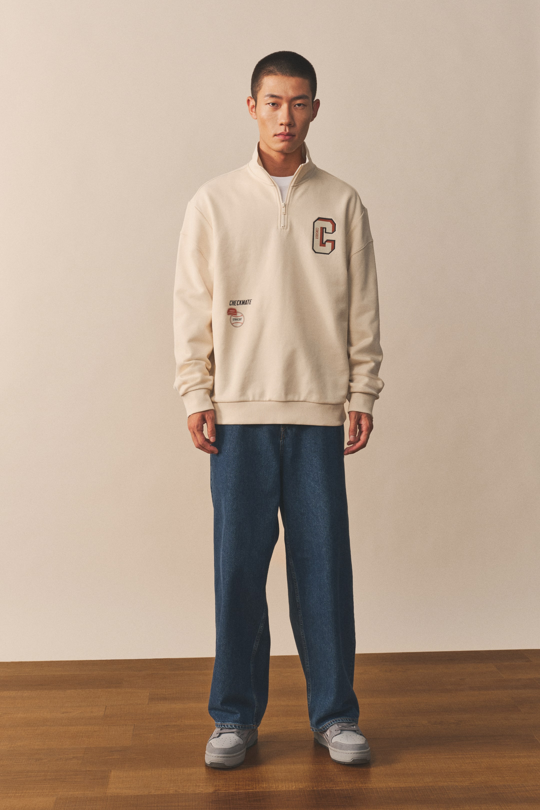 拡大画像を表示: ルーズフィット ハーフジップトップス - Cream/Consider - Men | H&M JP 2