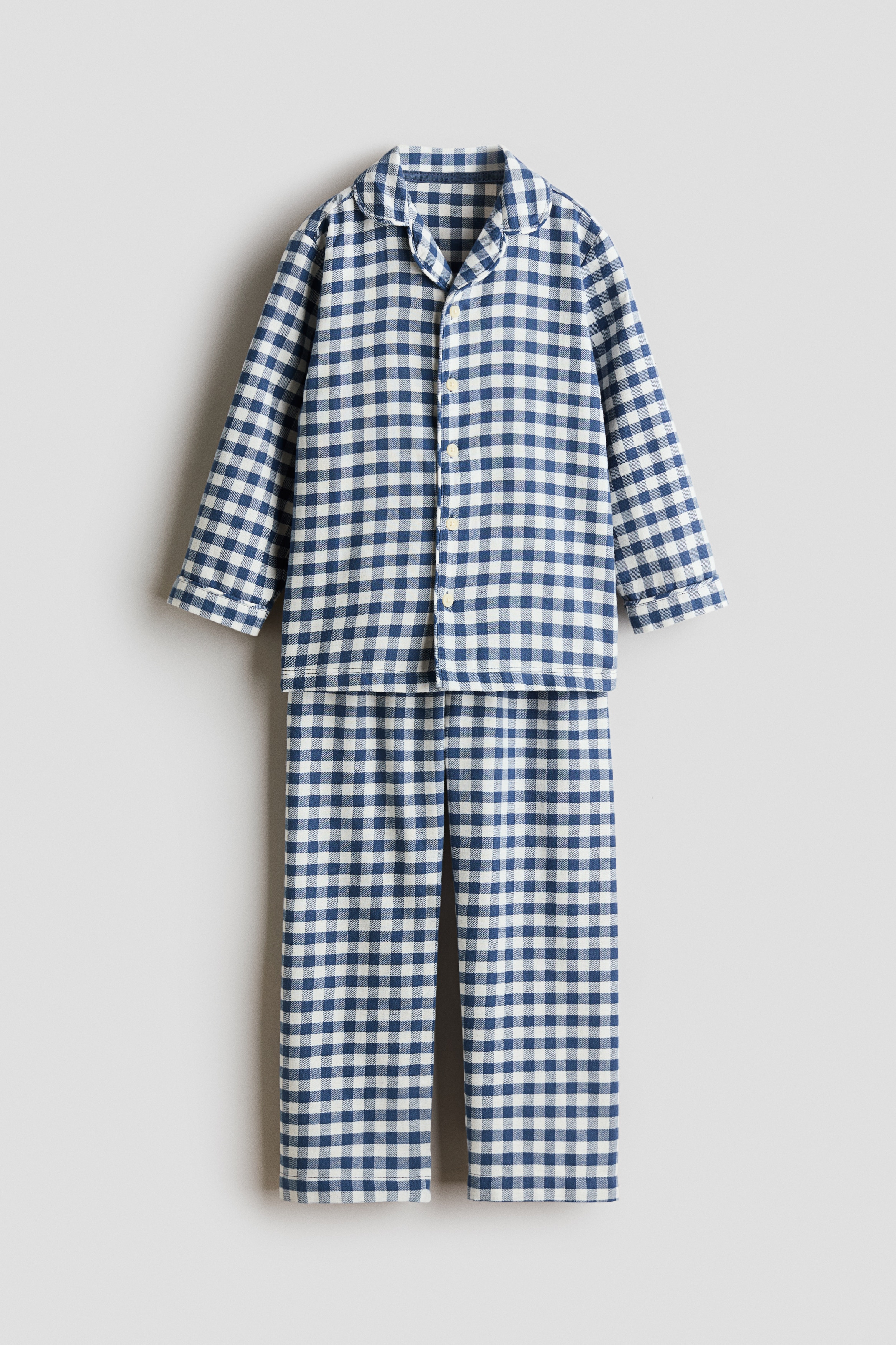 Pijama din flanel de bumbac cu motive - Albastru/carouri gingham