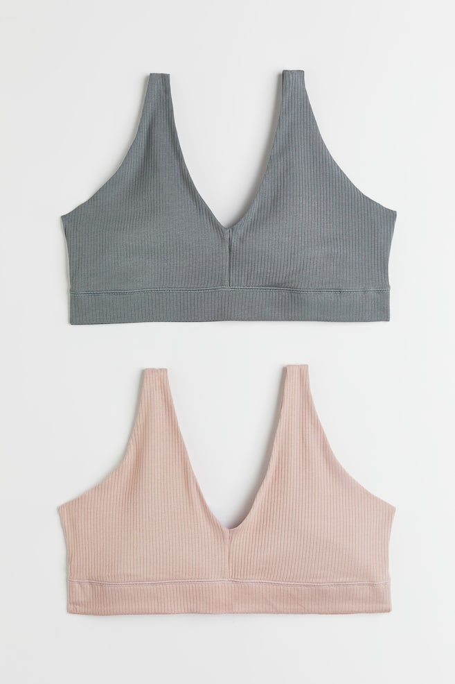 2-pack non-padded jersey bra tops - Grey/Light pink/Light grey marl/Black/Pigeon blue/White/Black/Leopard print - 1