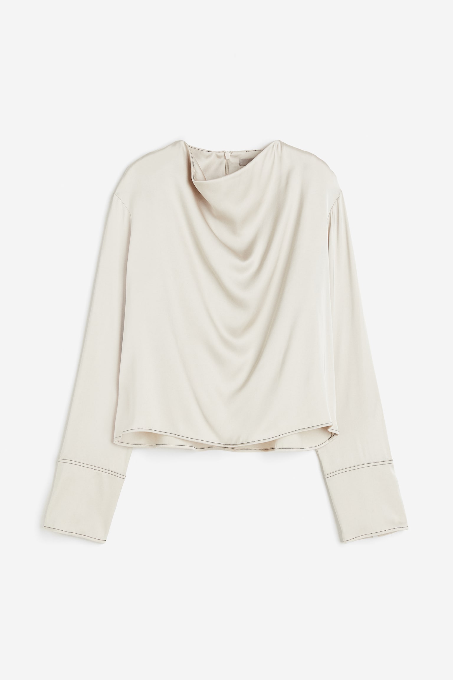 Cowl Neck Satin Blouse - Light beige/Black - 2