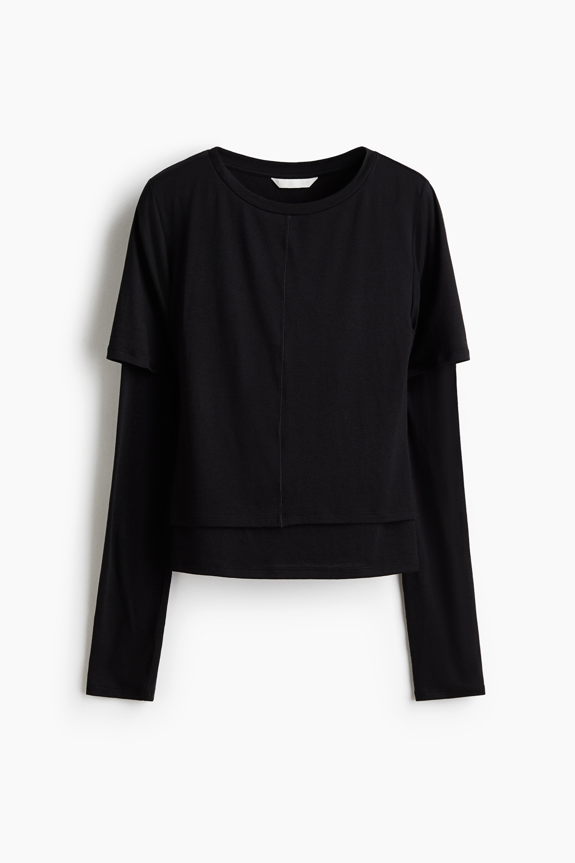 Double-Layered Jersey Top - Black/Light beige