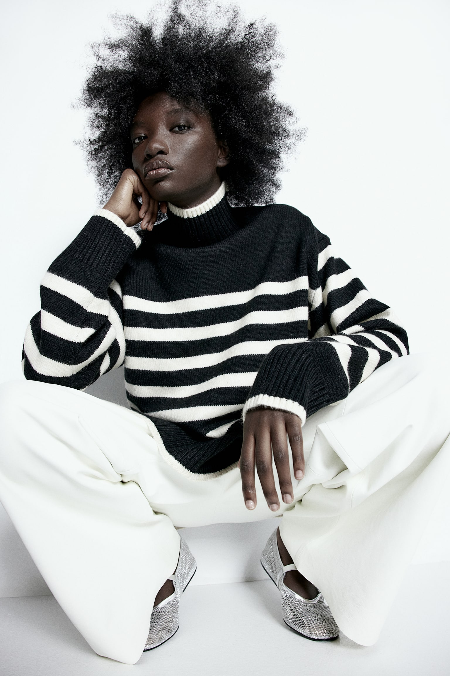 Oversized polo-neck jumper - Black/Cream striped/Dark khaki green/Red/Light beige marl/Pigeon blue/Grey marl/Natural white/Striped/Cream/Grey marl/Striped - 1