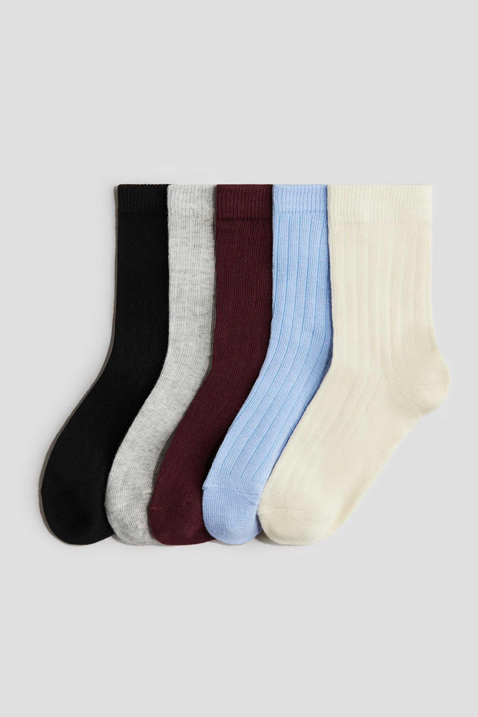 5-pack ribbed socks - Light blue/Dark red/Beige/Beige/Dark red/Navy blue - 1