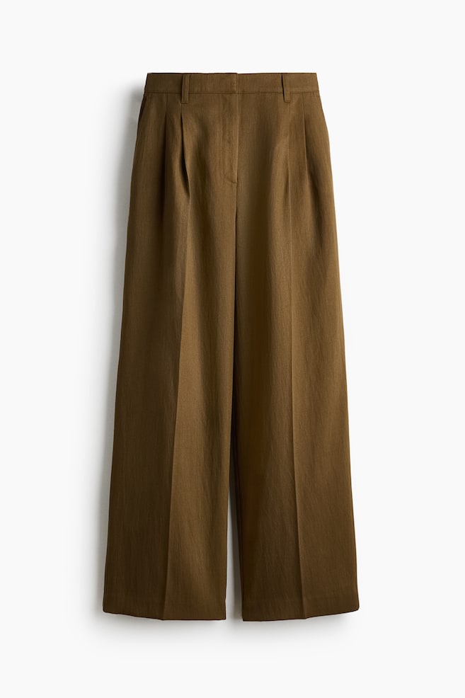 Linen-Blend Dress Pants - Dark olive green/Dark dusty pink - 1