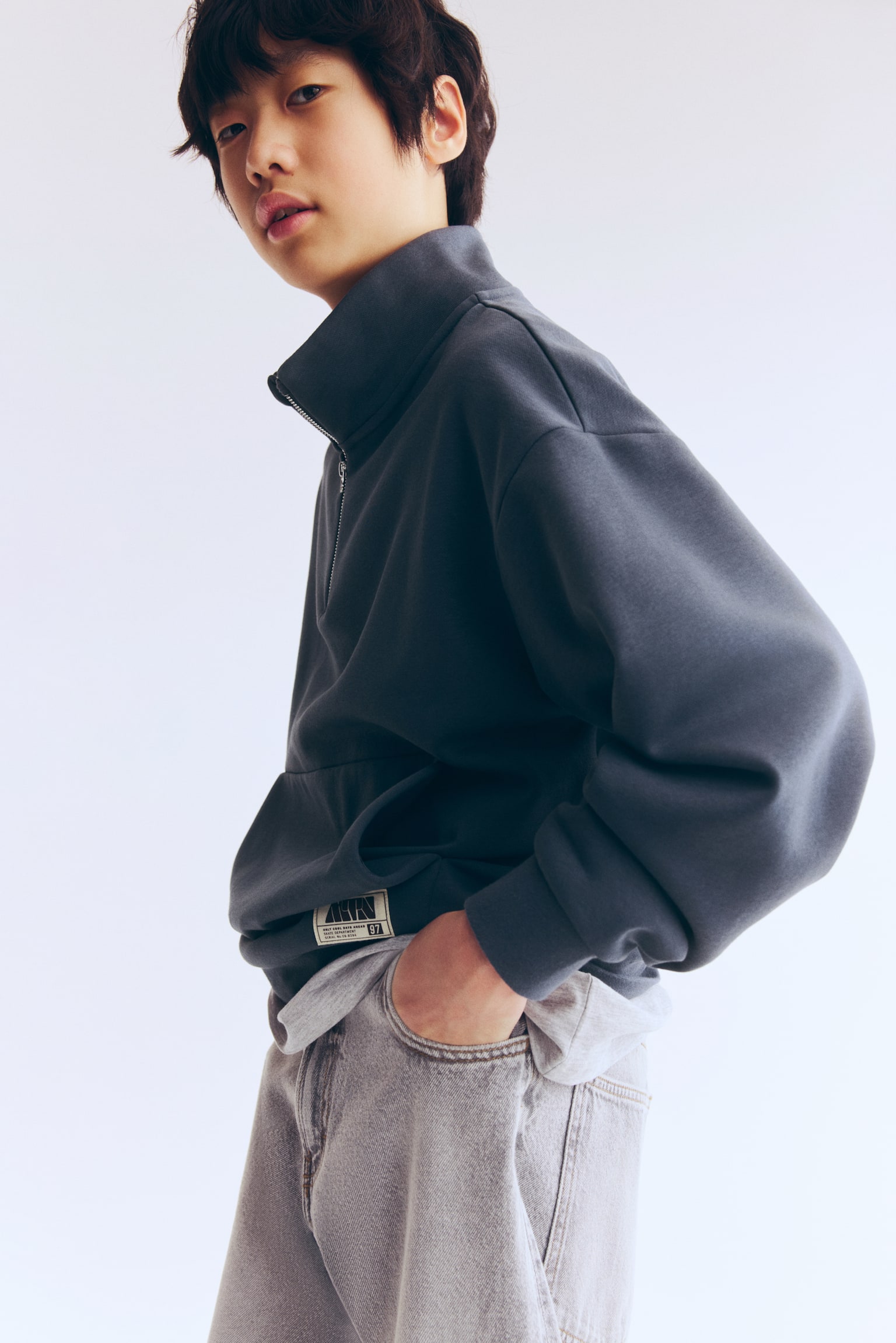 Sweat à col zippé - Gris foncé/Gris clair chiné - 3