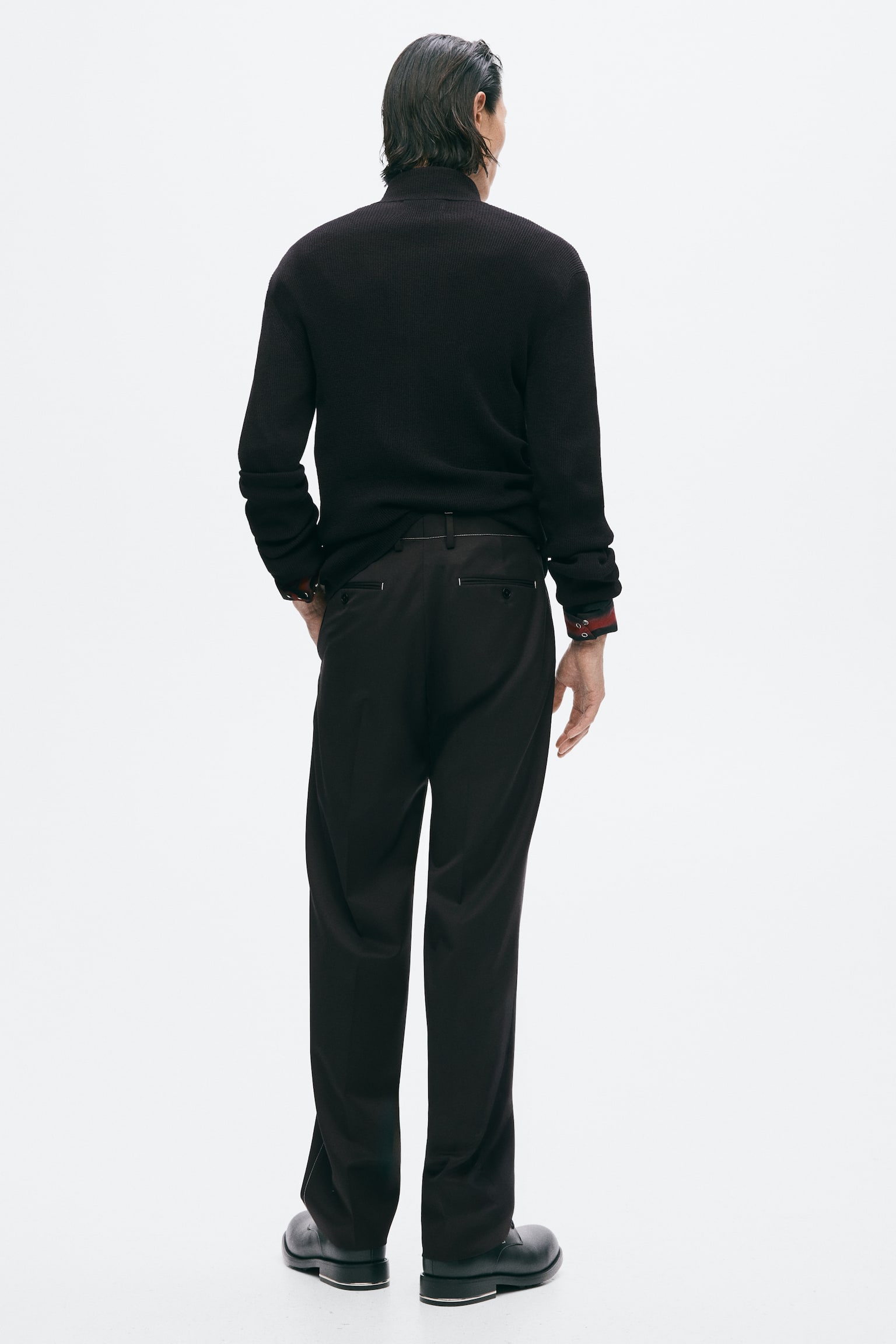 Мужские брюки H&M Regular-Fit Tailored Wool-Blend, цвет: Чёрный — фото 4