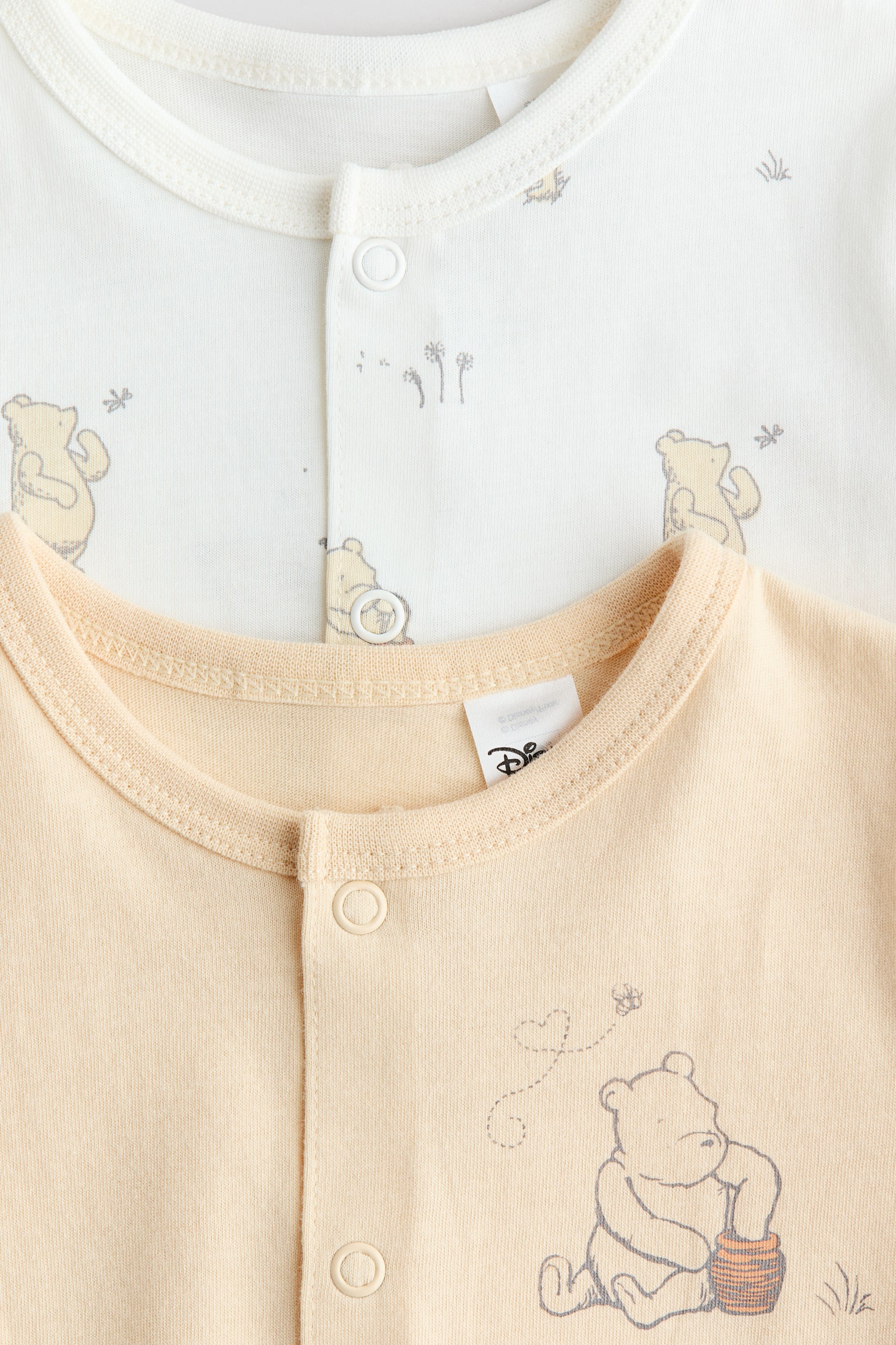 2-Pack Printed Cotton Pajama Jumpsuits - Light yellow/Winnie the Pooh/Light gray/Mickey Mouse/Light turquoise/The Lion King - 2