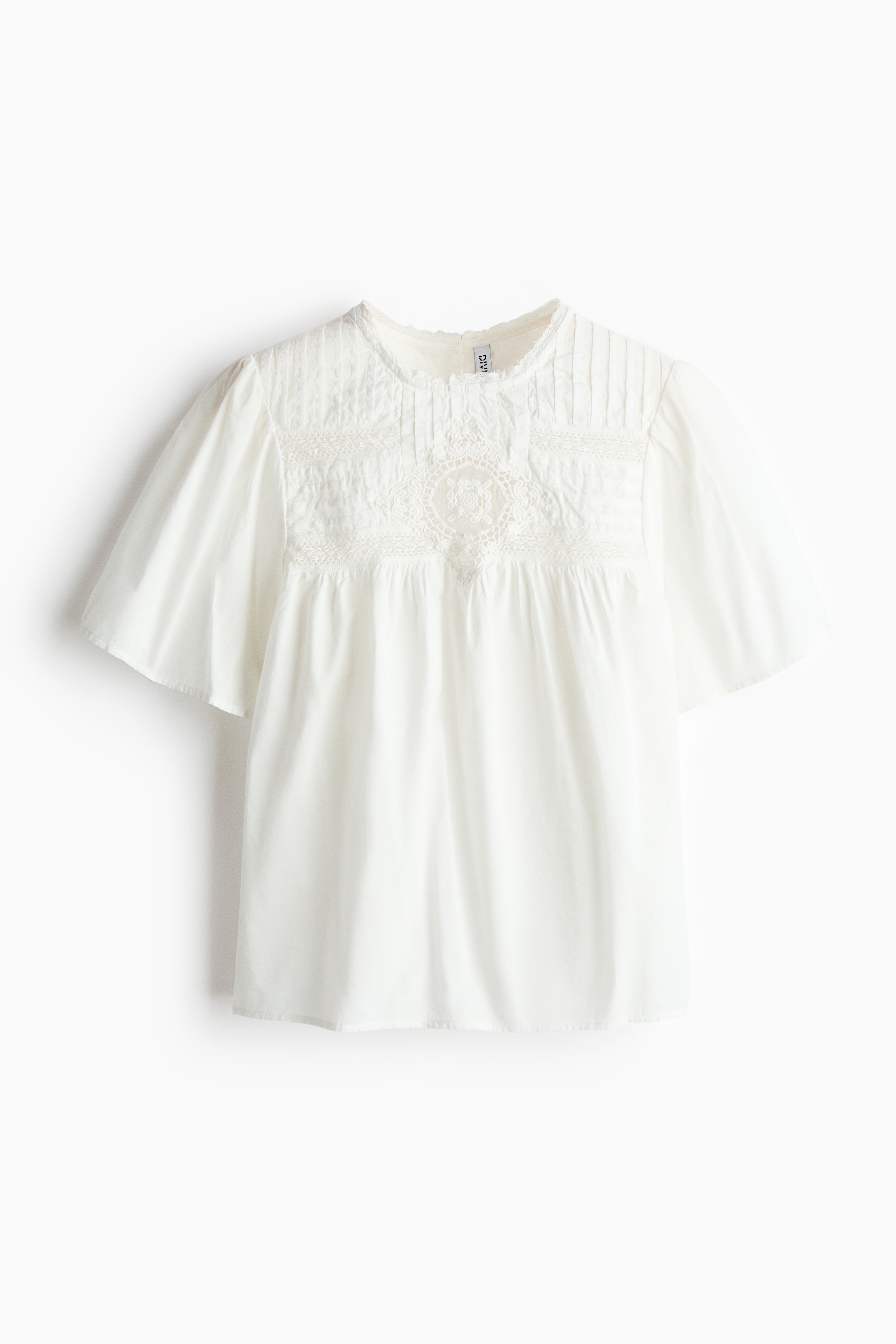Cotton Blouse with Eyelet Embroidery - White/Light purple