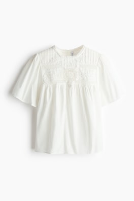 Bomullsblus med broderie anglaise