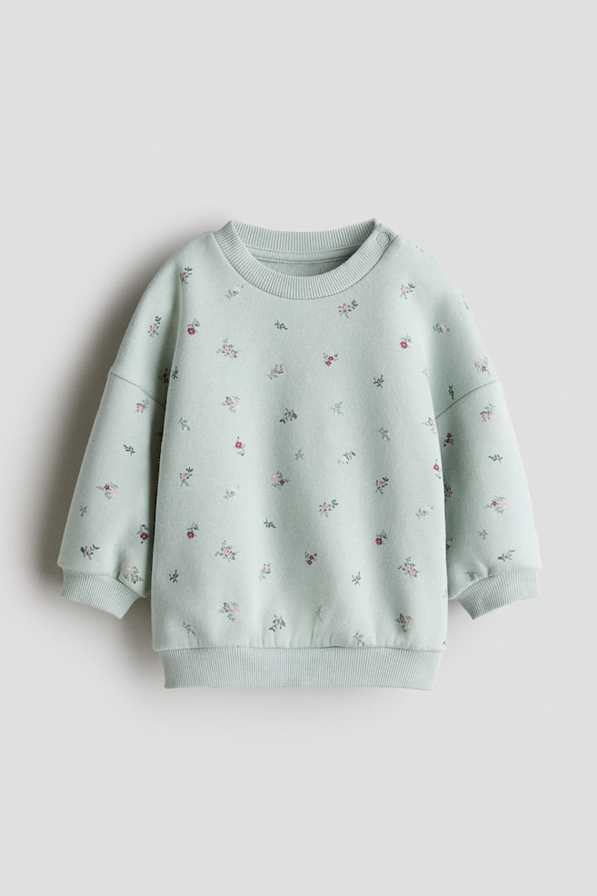 Felpa stampata con interno spazzolato - Verde menta/fiori/Blu navy/mirtilli rossi/Rosa chiaro/fantasma/Beige/leopardato/Grigio/cuori - 1
