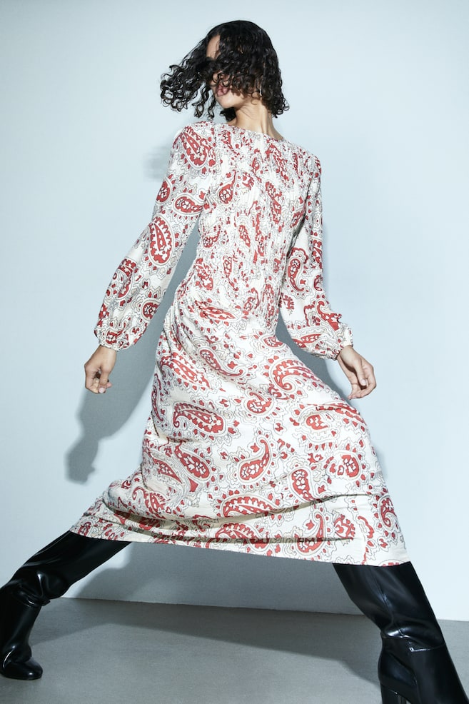 Smock-topped dress - White/Paisley-patterned - 4
