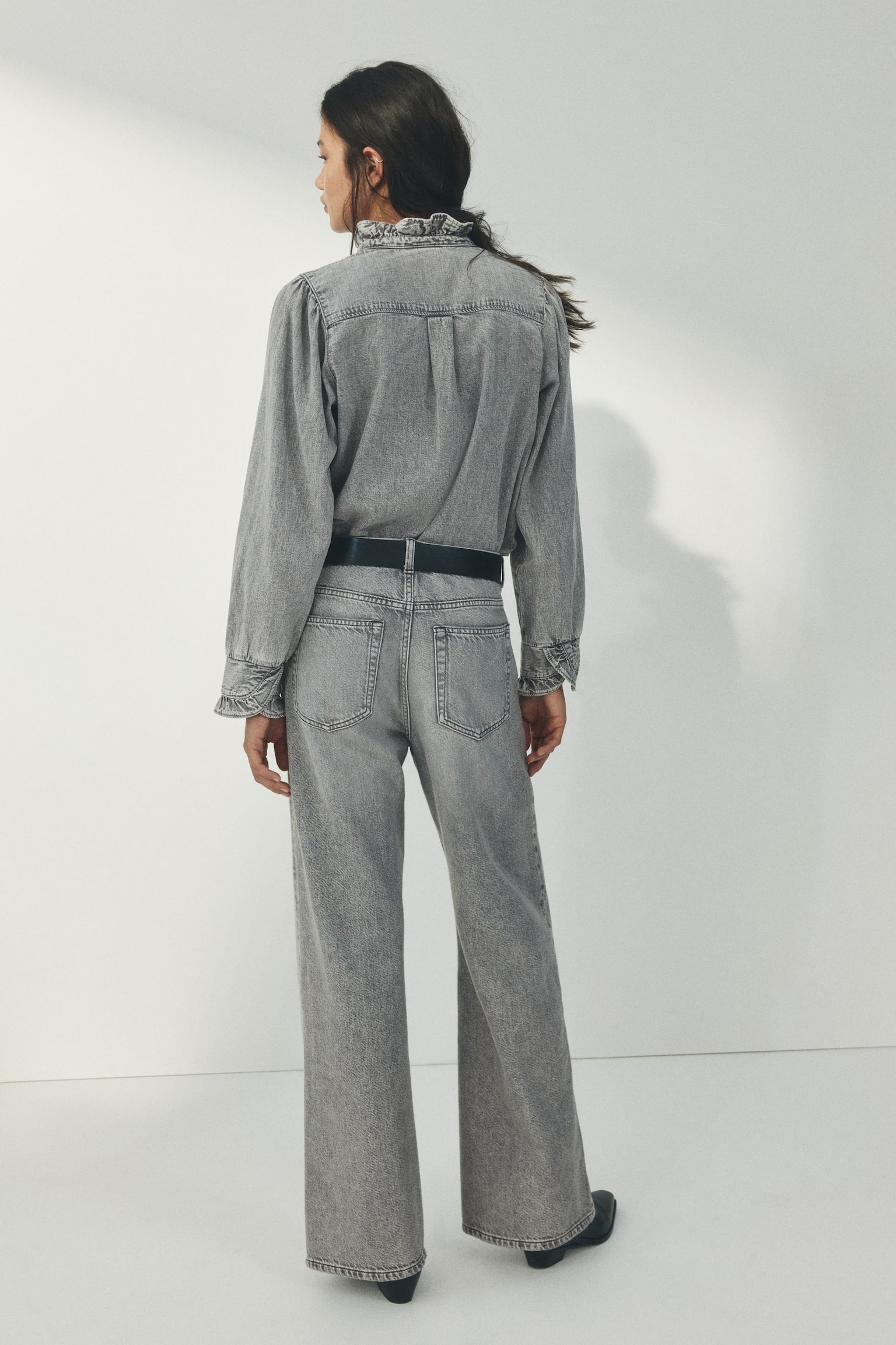 Baggy Regular Waist Jeans - אפור בהיר/בז' בהיר/כחול ג'ינס משופשף - 7