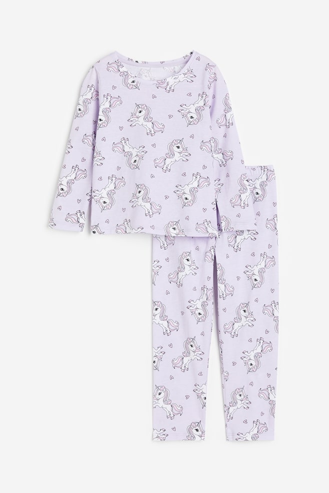 Pyjama en jersey de coton - Violet clair/licorne/Rose ancien clair/lapins/Rose foncé/cœurs - 1
