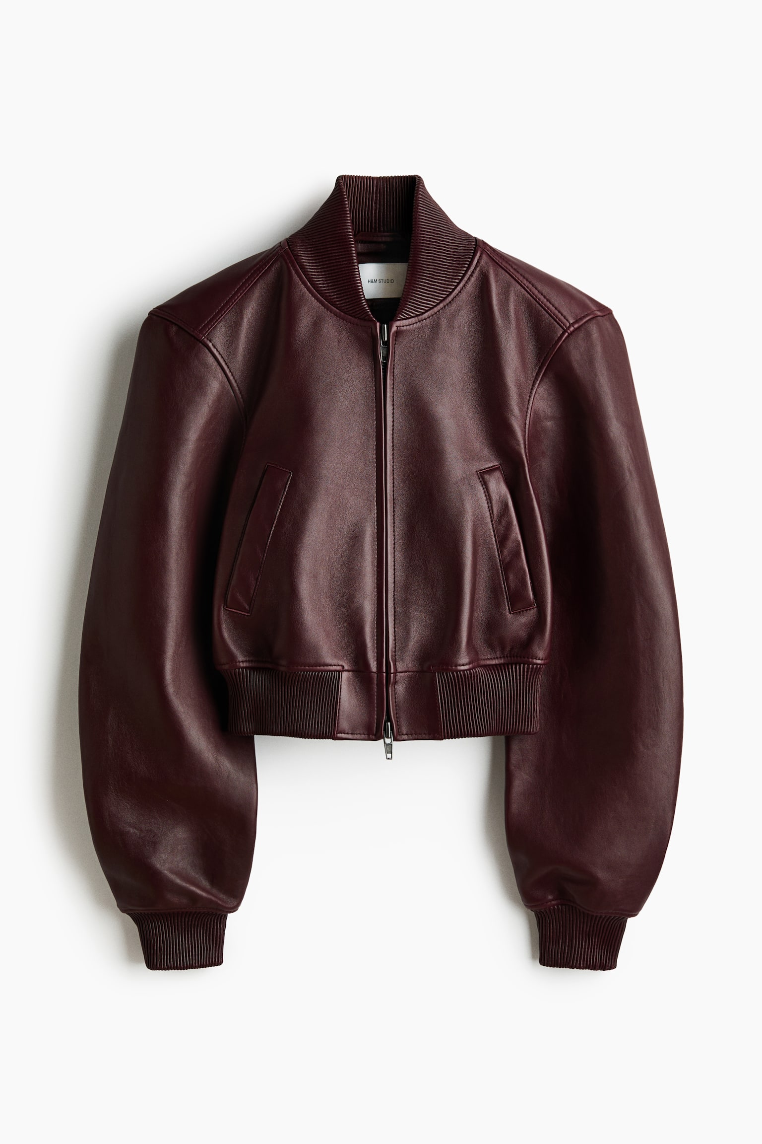 Leather bomber jacket - Burgundy - 1