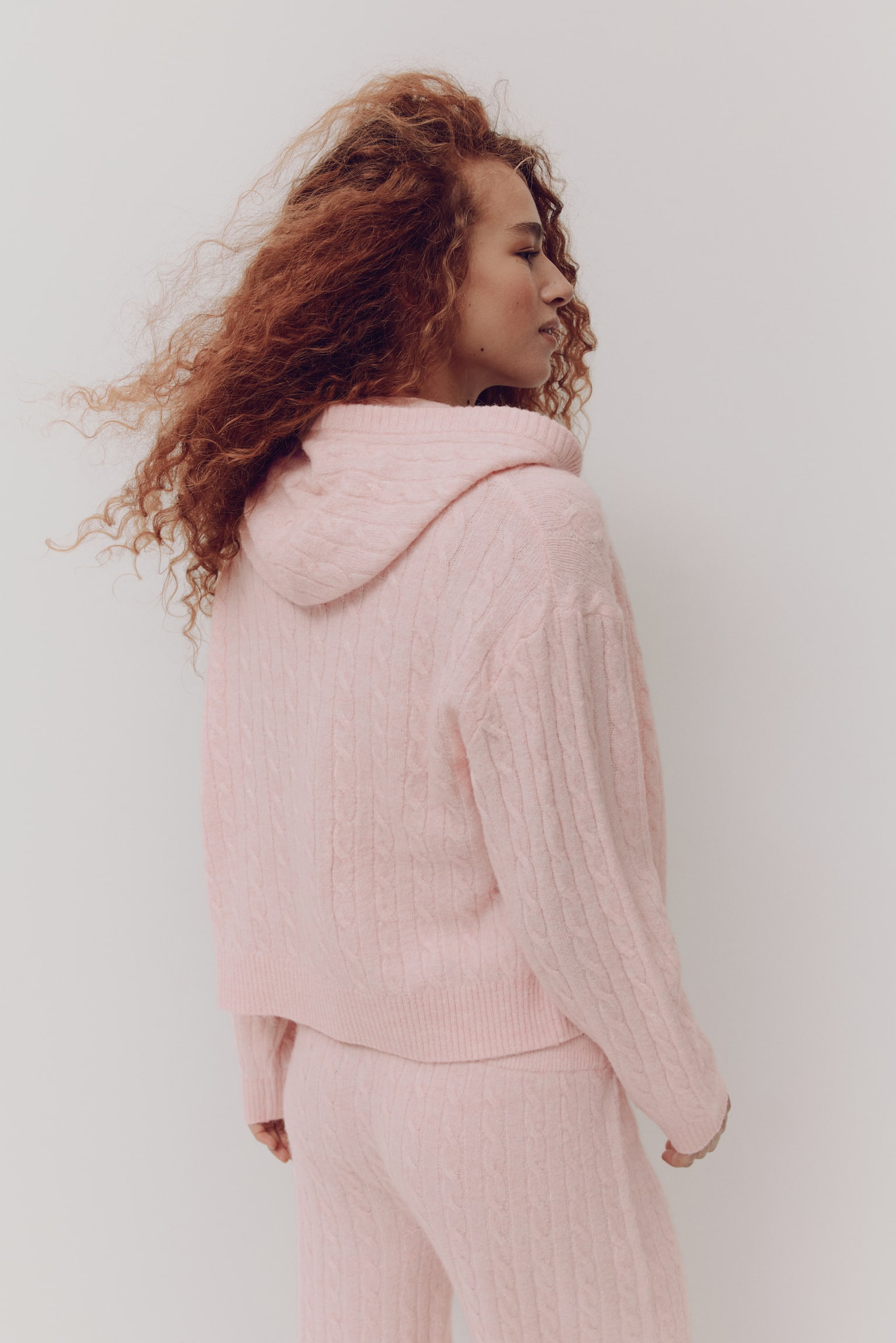 Cable-knit zip-through cardigan - Pink/Navy blue/Grey marl/Cream - 6