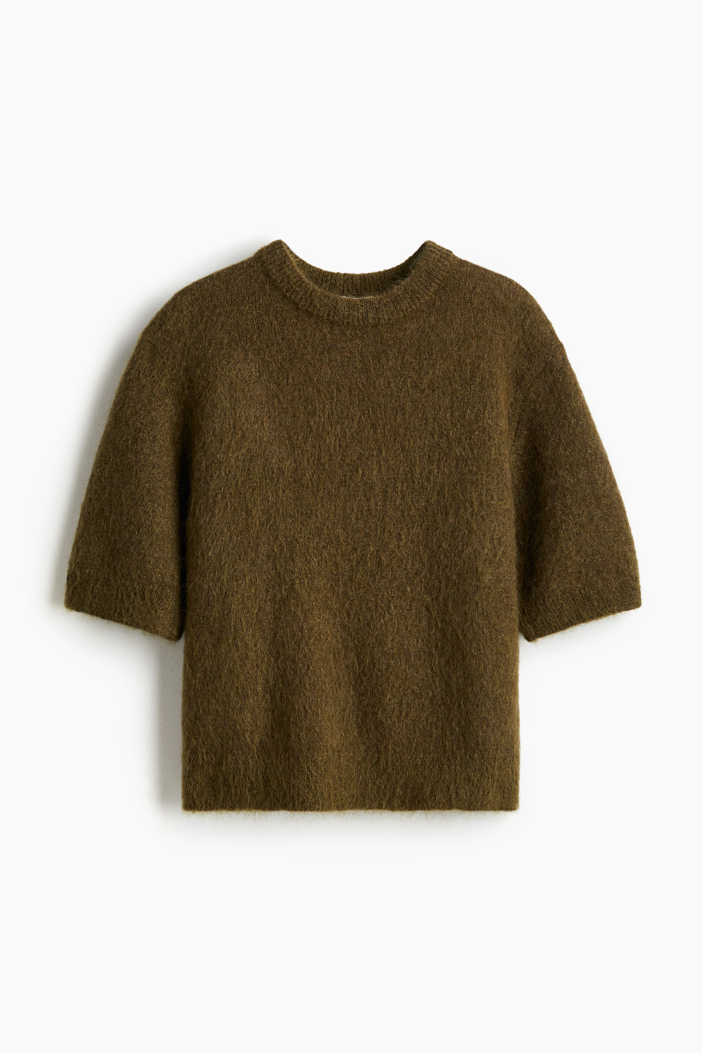 Short-sleeved mohair-blend jumper - Dark khaki green