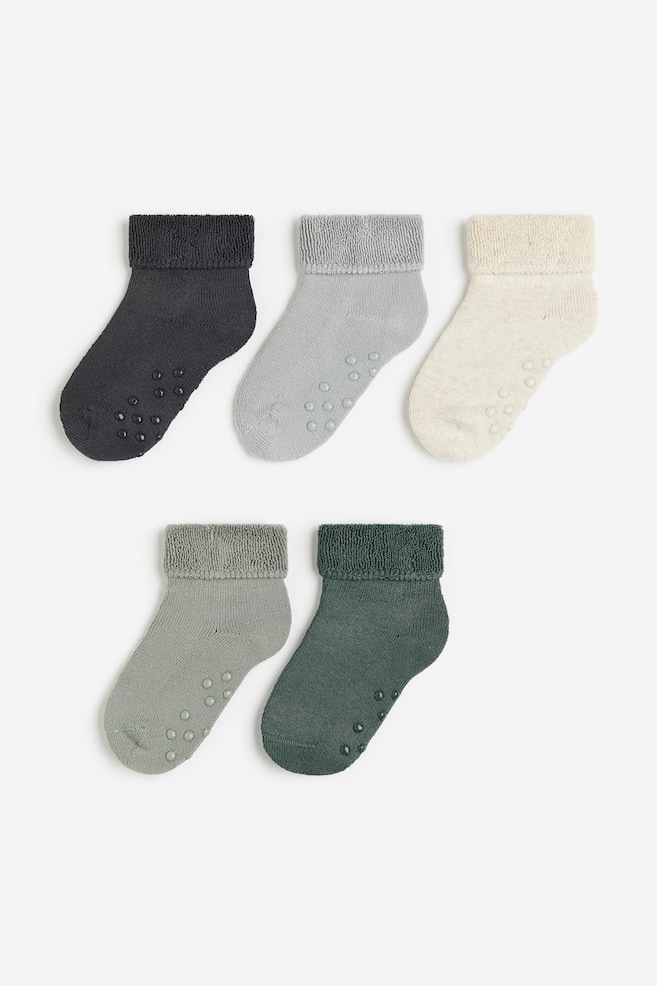 5-pack anti-slip terry socks - Dark green/Dark grey/Dusty pink/Pink/Dark brown/Brown/Black/Dark grey - 1