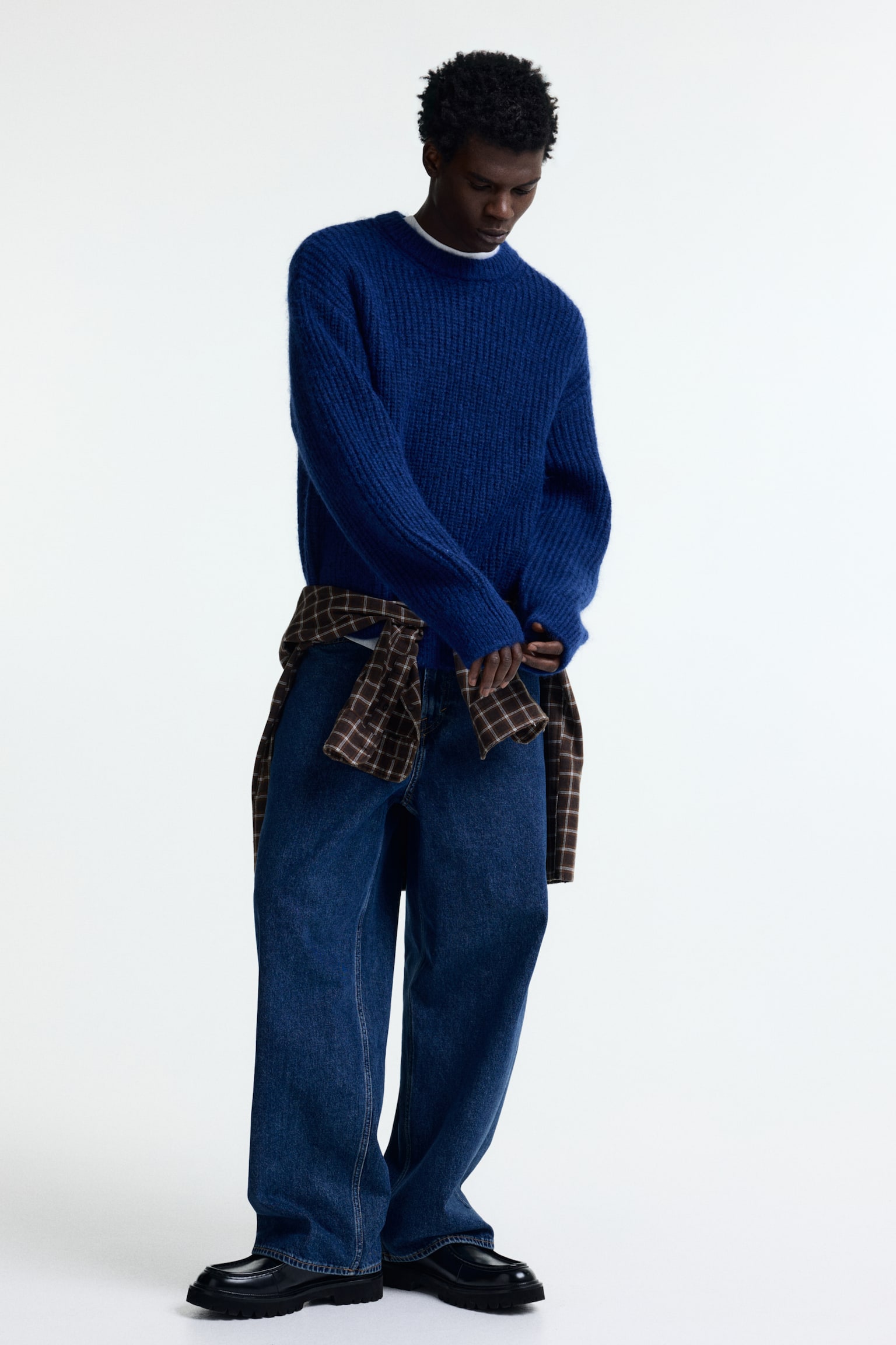 Pullover in maglia a coste Loose Fit - Blu scuro/Nero - 3