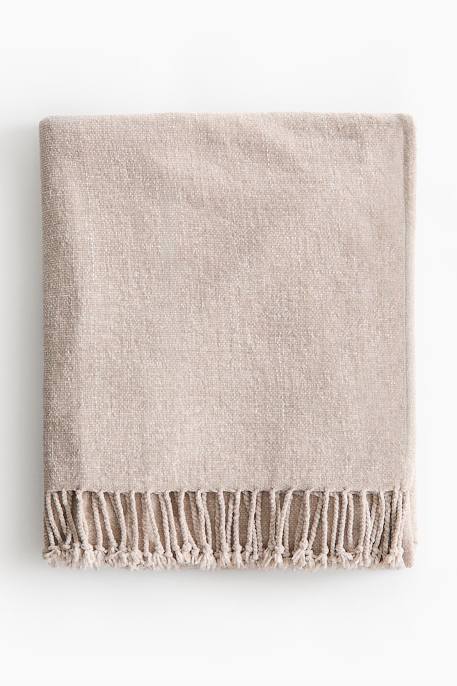 Chenille blanket - Greige/Beige marl/Dusty blue - 1