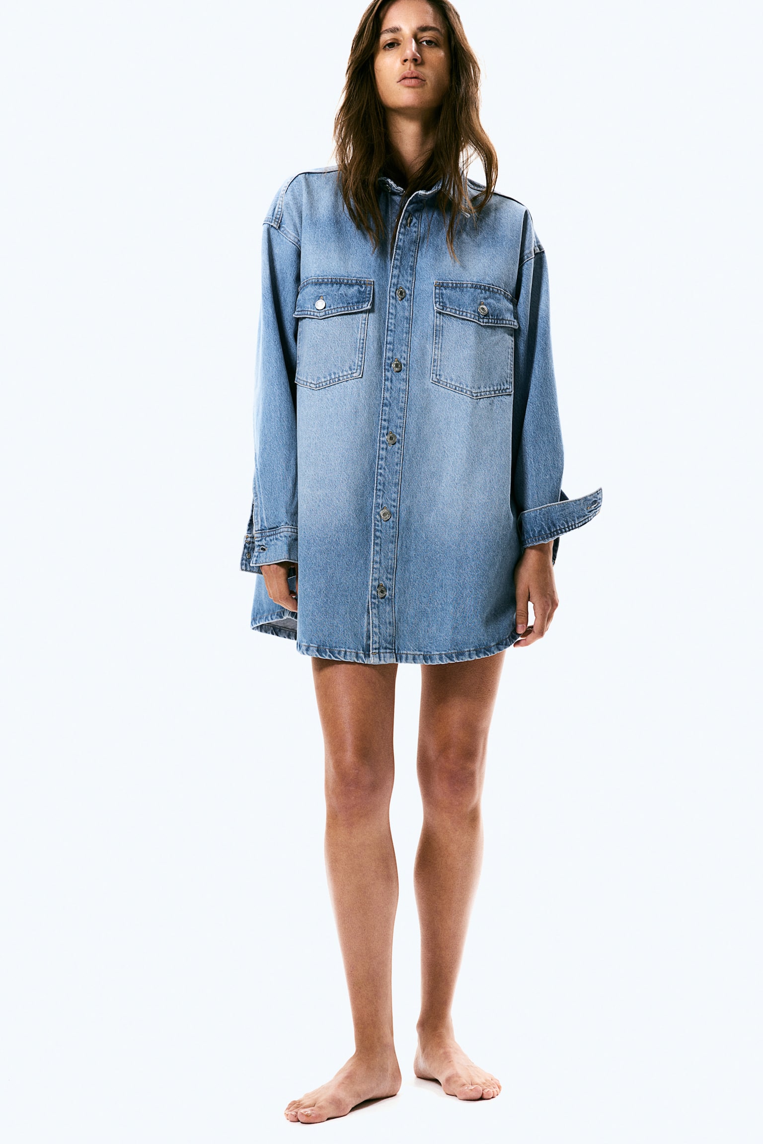 Oversized denim shirt - Light denim blue/Dark denim blue/Black/Denim blue - 4