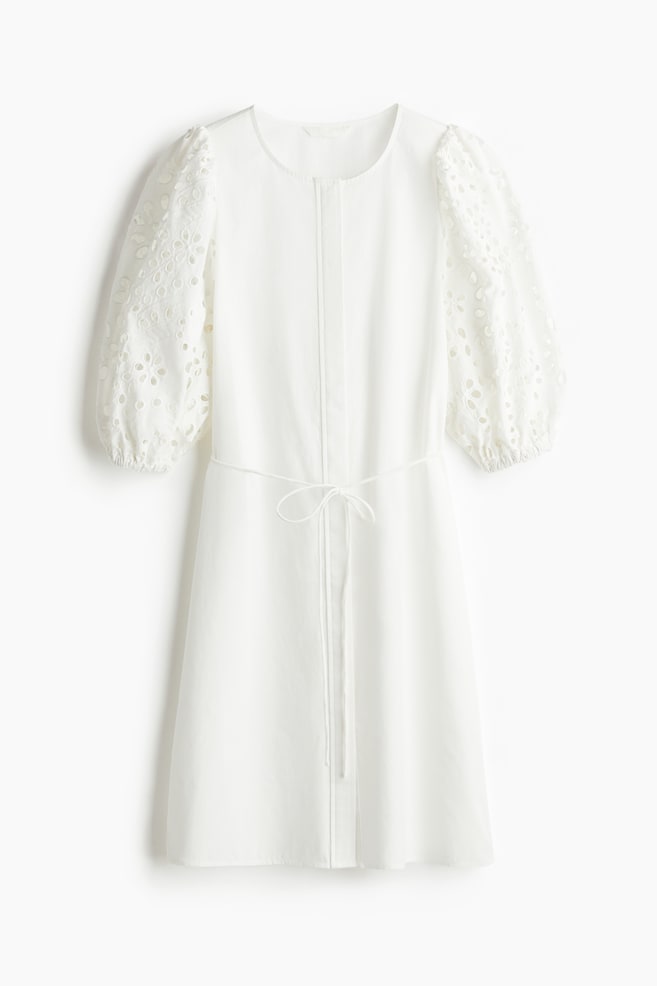Vestido con mangas en bordado inglés - Blanco/Amarillo pálido/Negro/Rojo/Blanco/Floral - 1