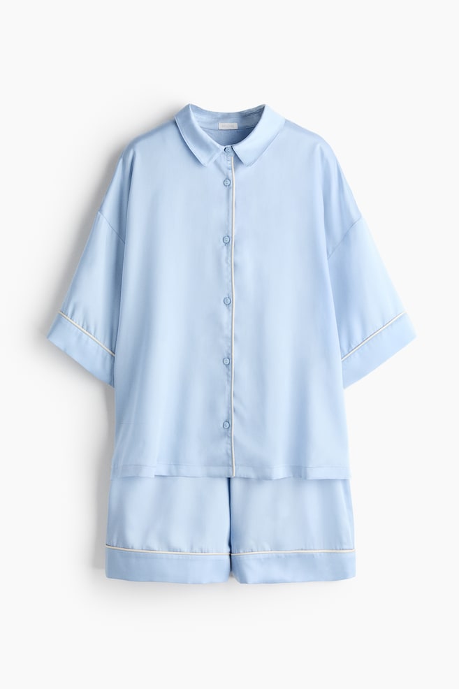 Pijama din satin - Albastru-deschis - 1