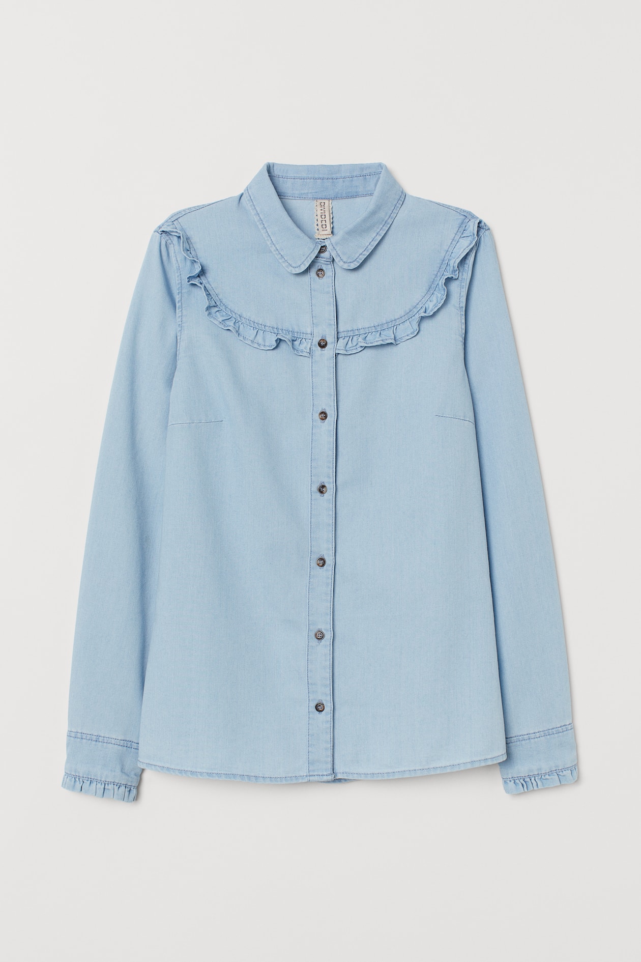 Denim shirt with frills Light denim blue Ladies H&M