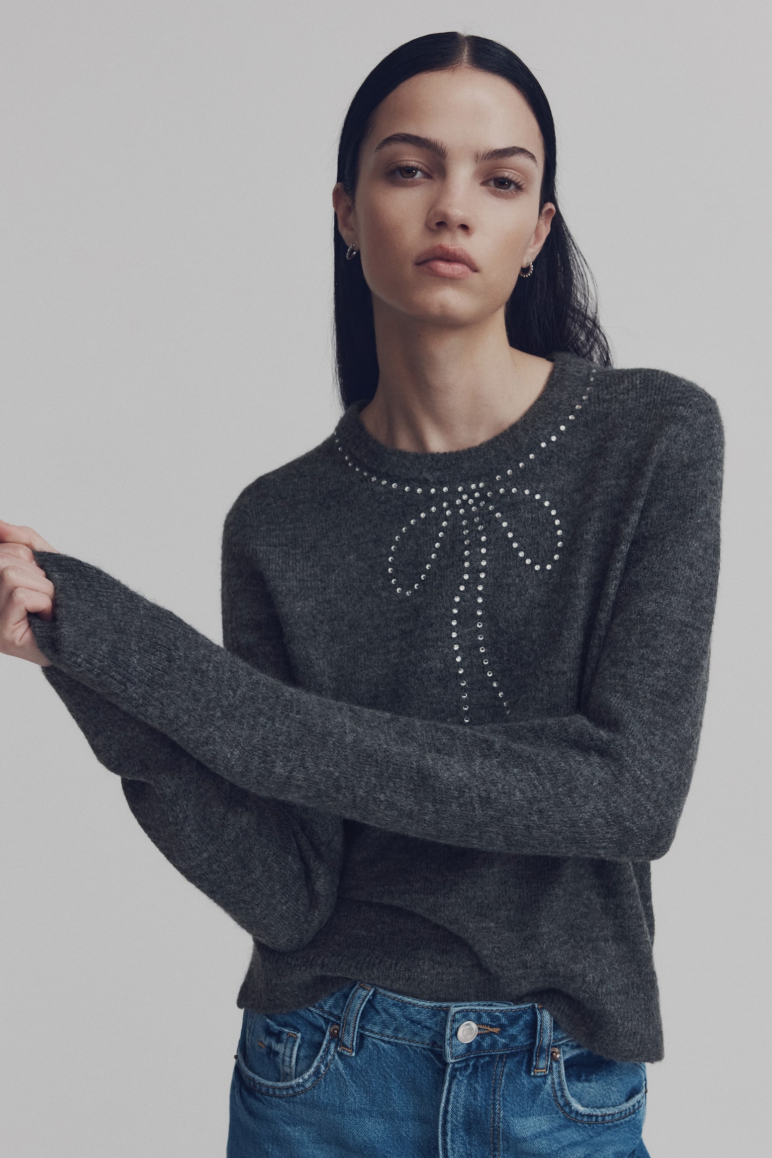 Embellished jumper - Dark grey/Bow/Dark brown - 4