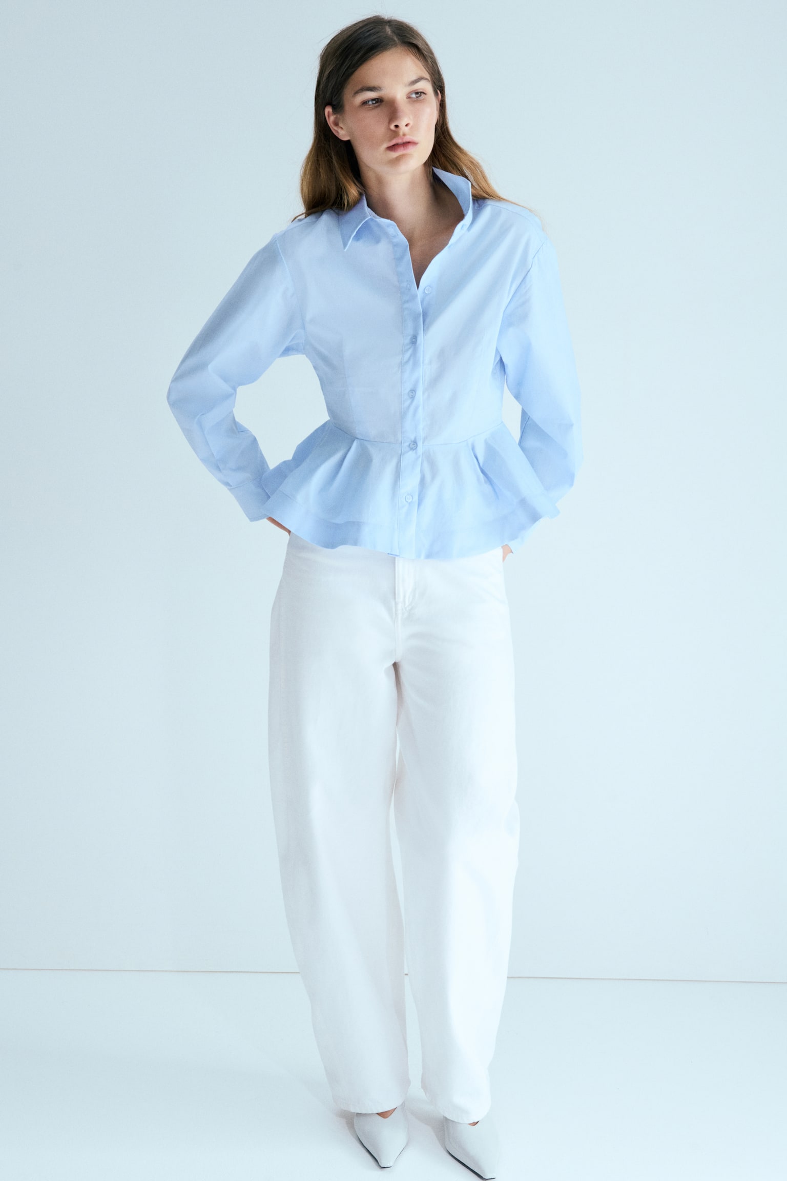 Poplin peplum shirt - Light blue/White - 5