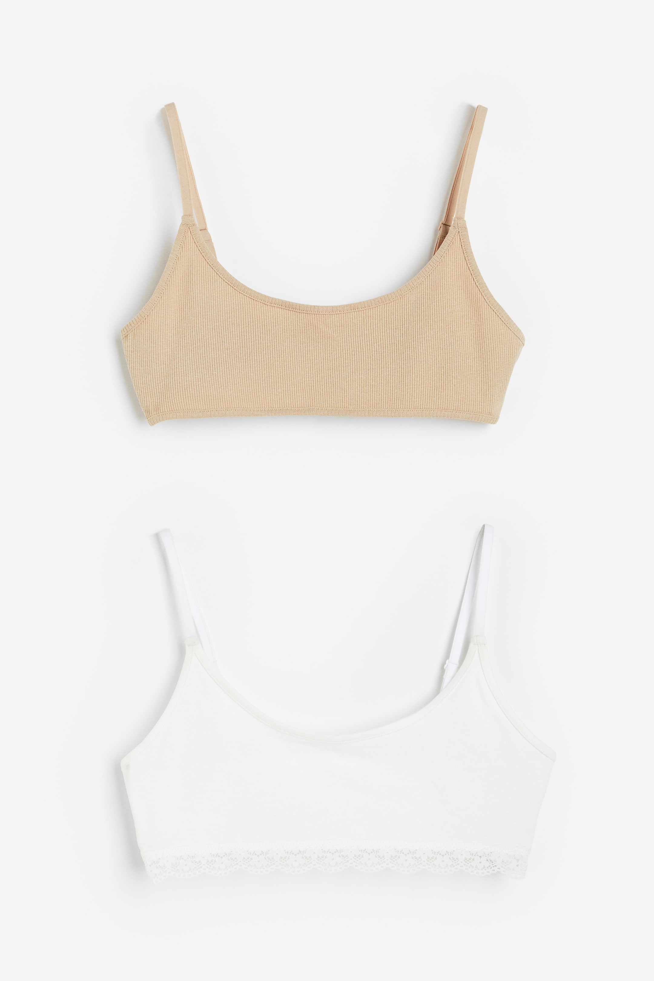 View larger image: 2-pack non-padded cotton bra tops - Beige/White - Ladies | H&M 1