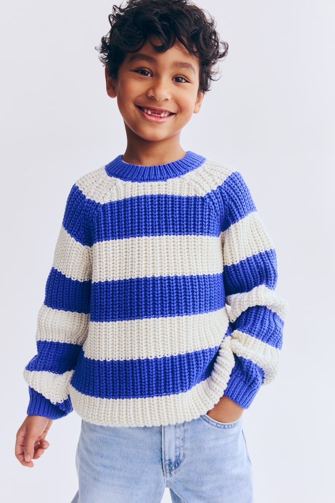 Rib-Knit Cotton Sweater - Blue/white - 2