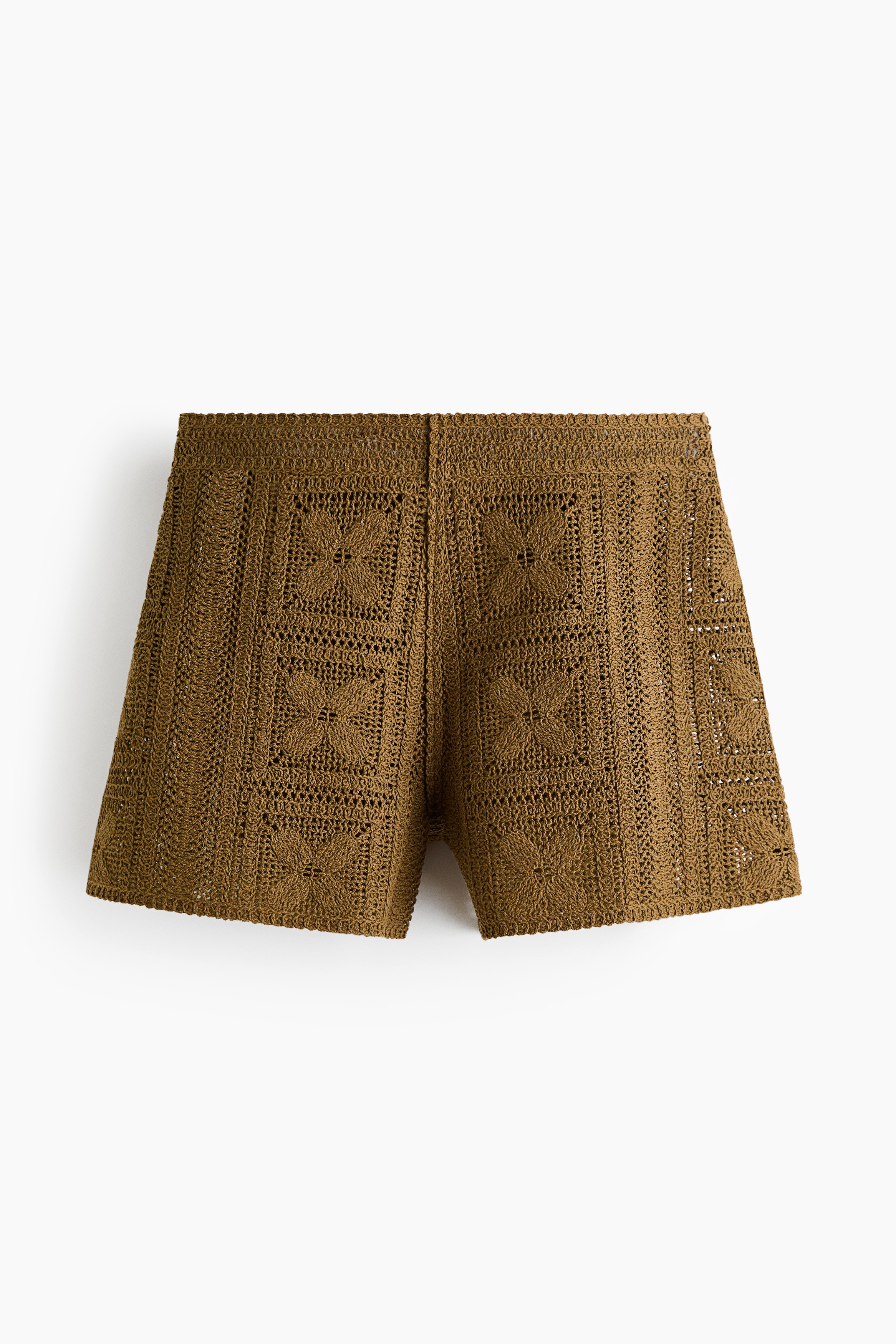 Crochet-Look Silk-Blend Shorts - Dark olive green