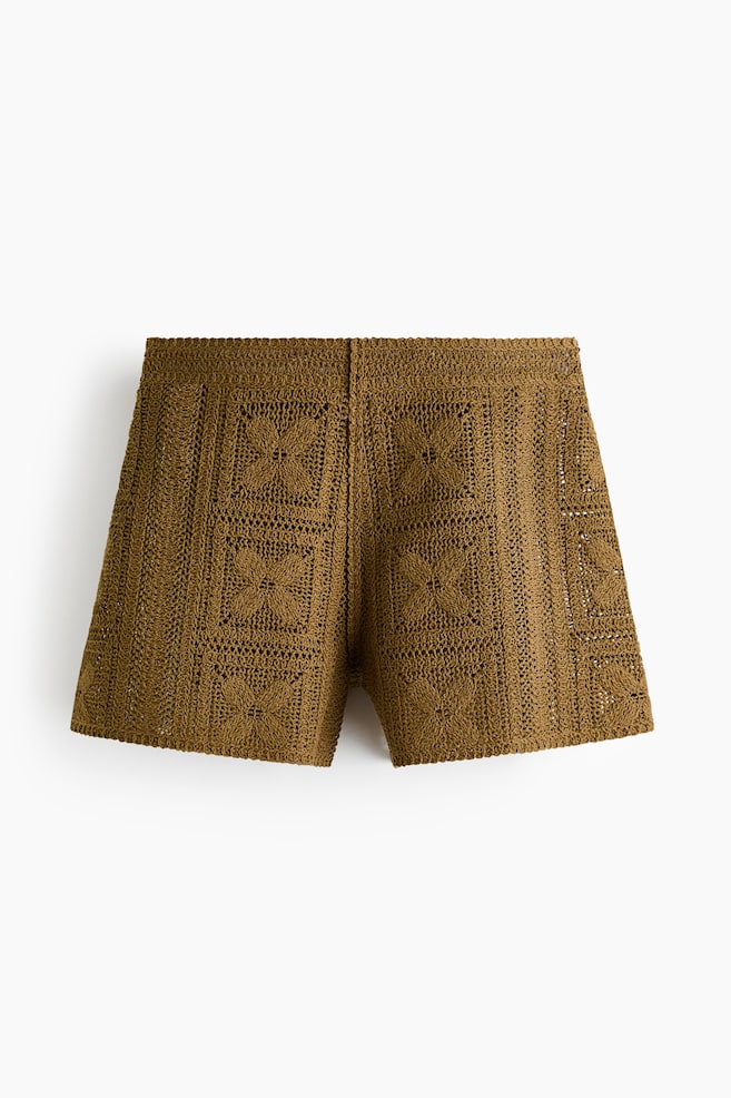 Shorts in misto seta effetto uncinetto - Verde oliva scuro/Beige - 1