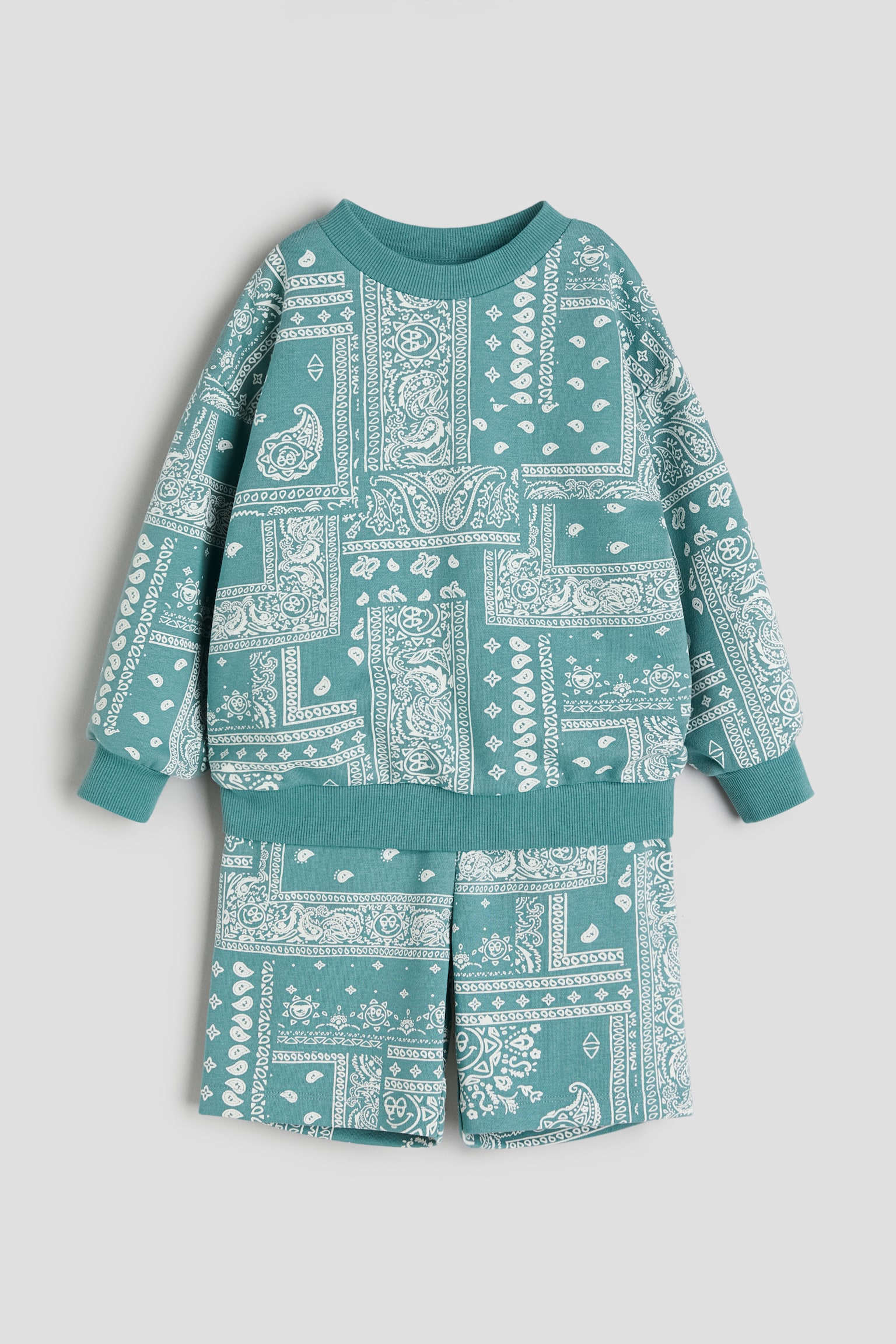 2-piece printed sweatshirt set - Turquoise/Paisley-patterned/Light grey marl/Côte d'Azur/White/Dinosaurs - 1