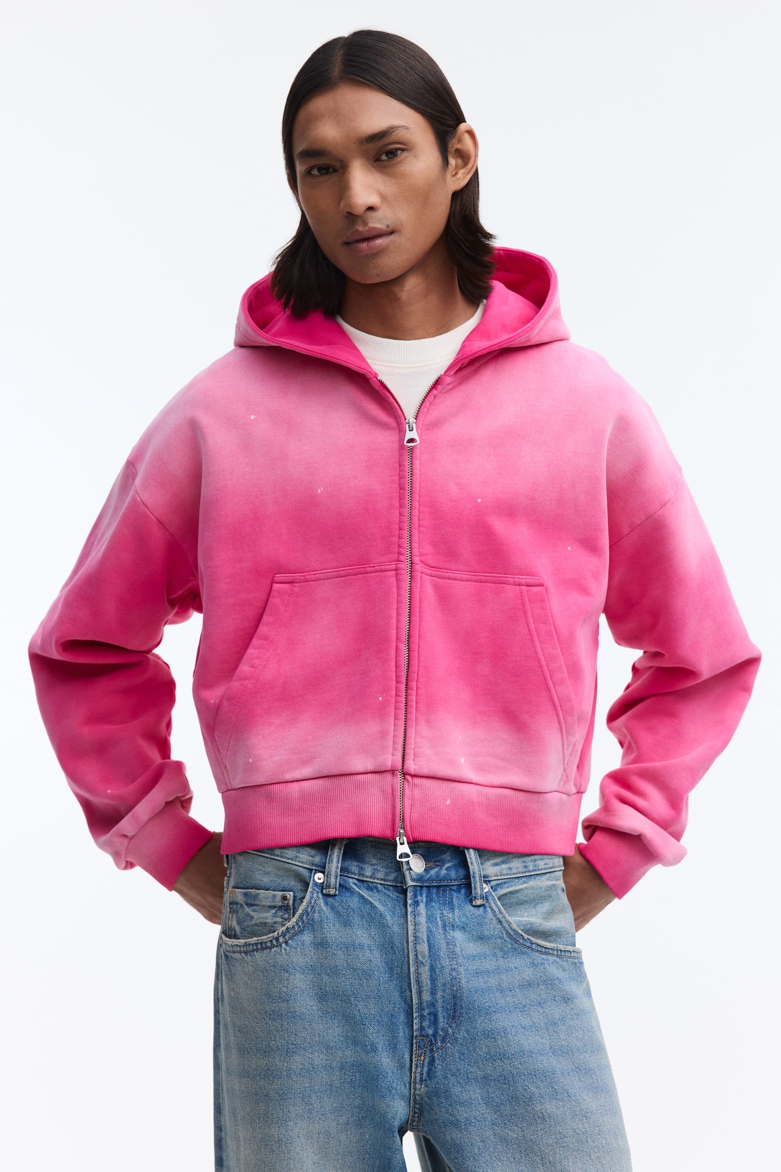 Sudadera Oversized Fit con gorro y zíper - Rosa oscuro - 1