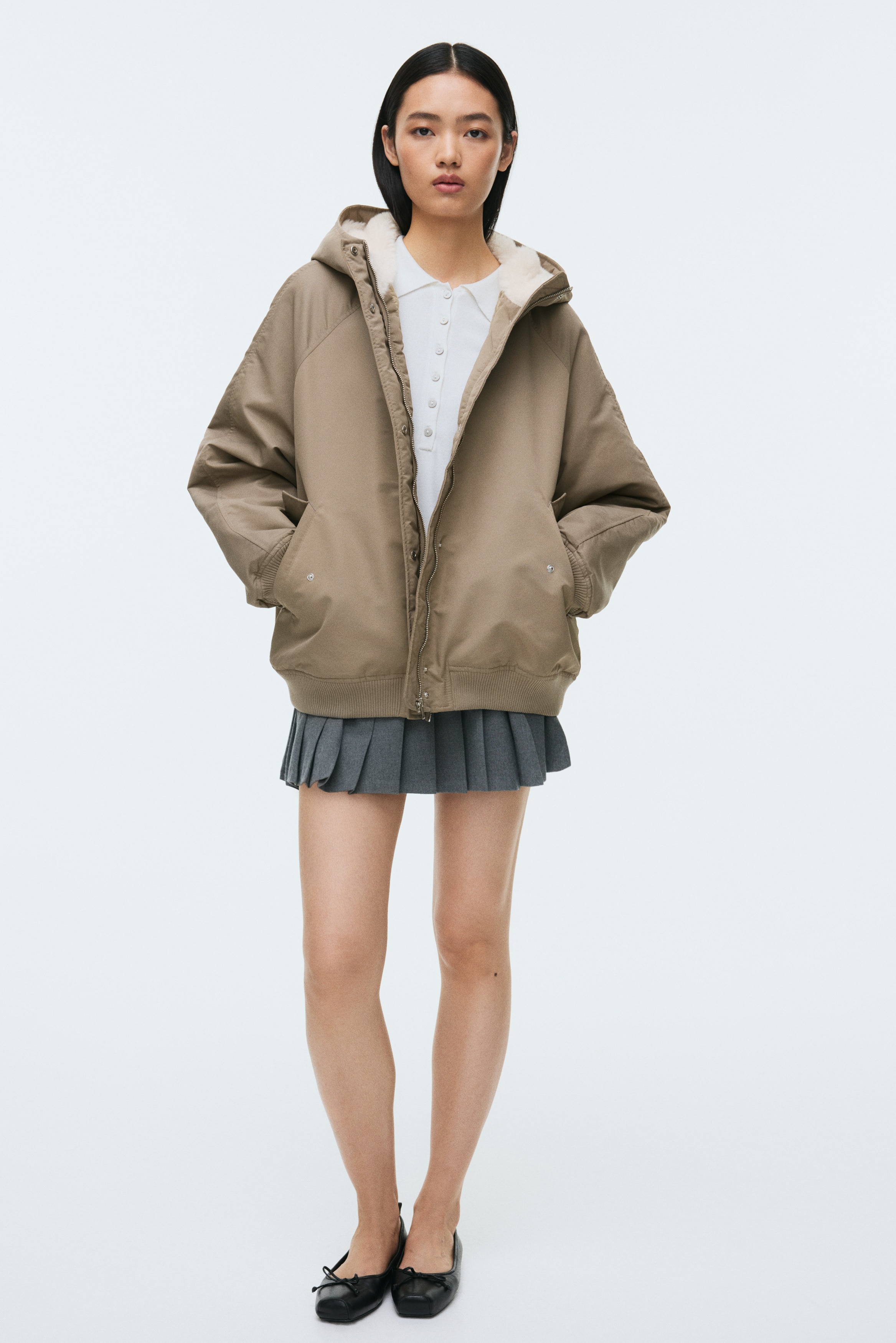 Oversized Bomber Jacket - Beige - Ladies | H&M US