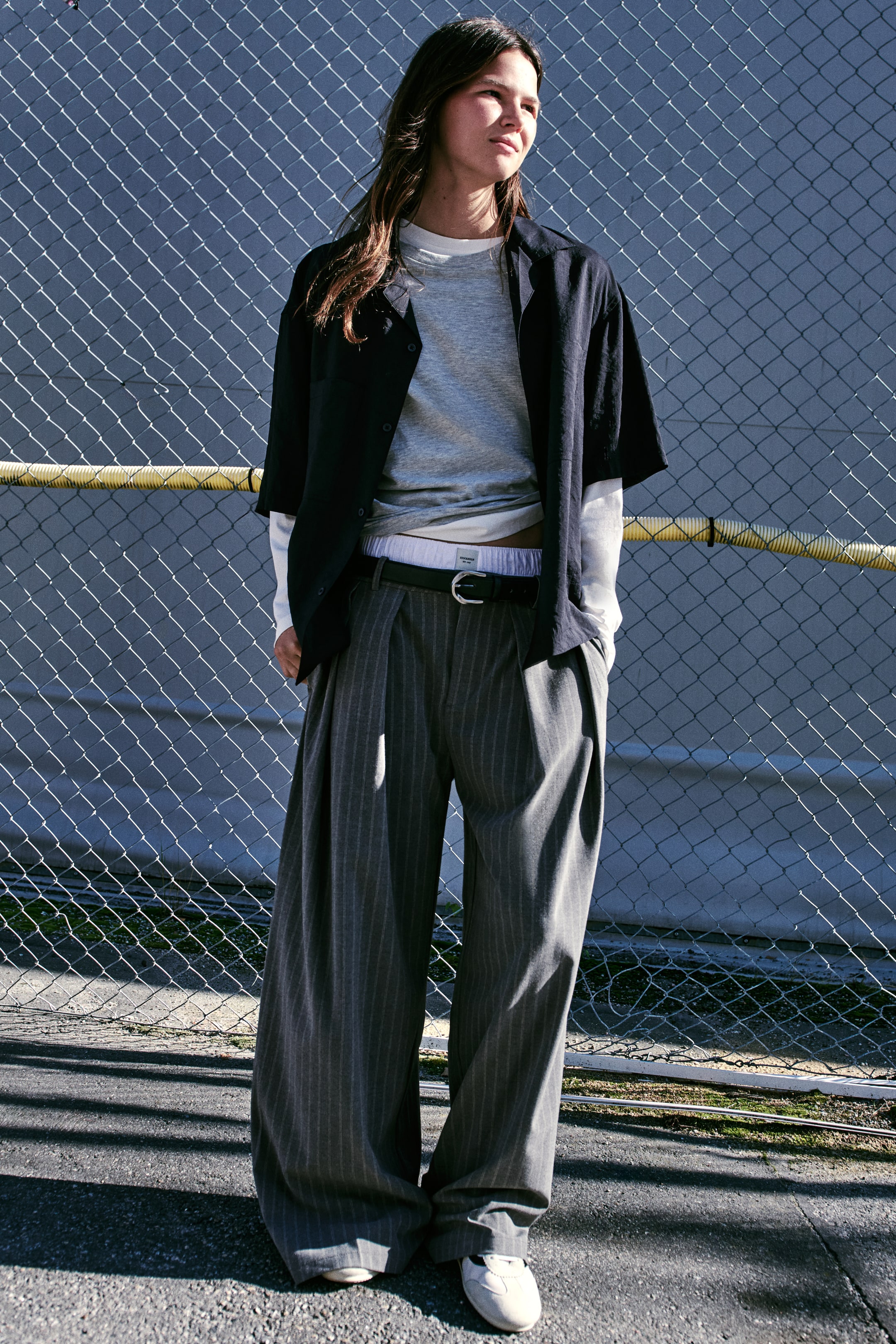 View larger image: Pleated baggy trousers - Grey marl/Pinstripe - Ladies | H&M 1