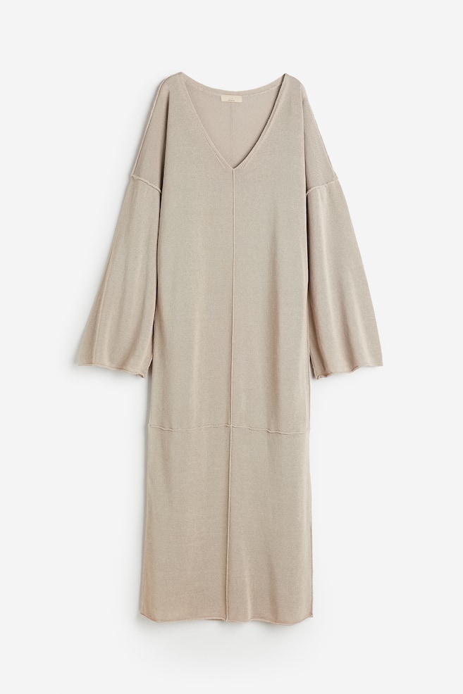 Oversized silk-blend fine-knit dress - Beige - 2
