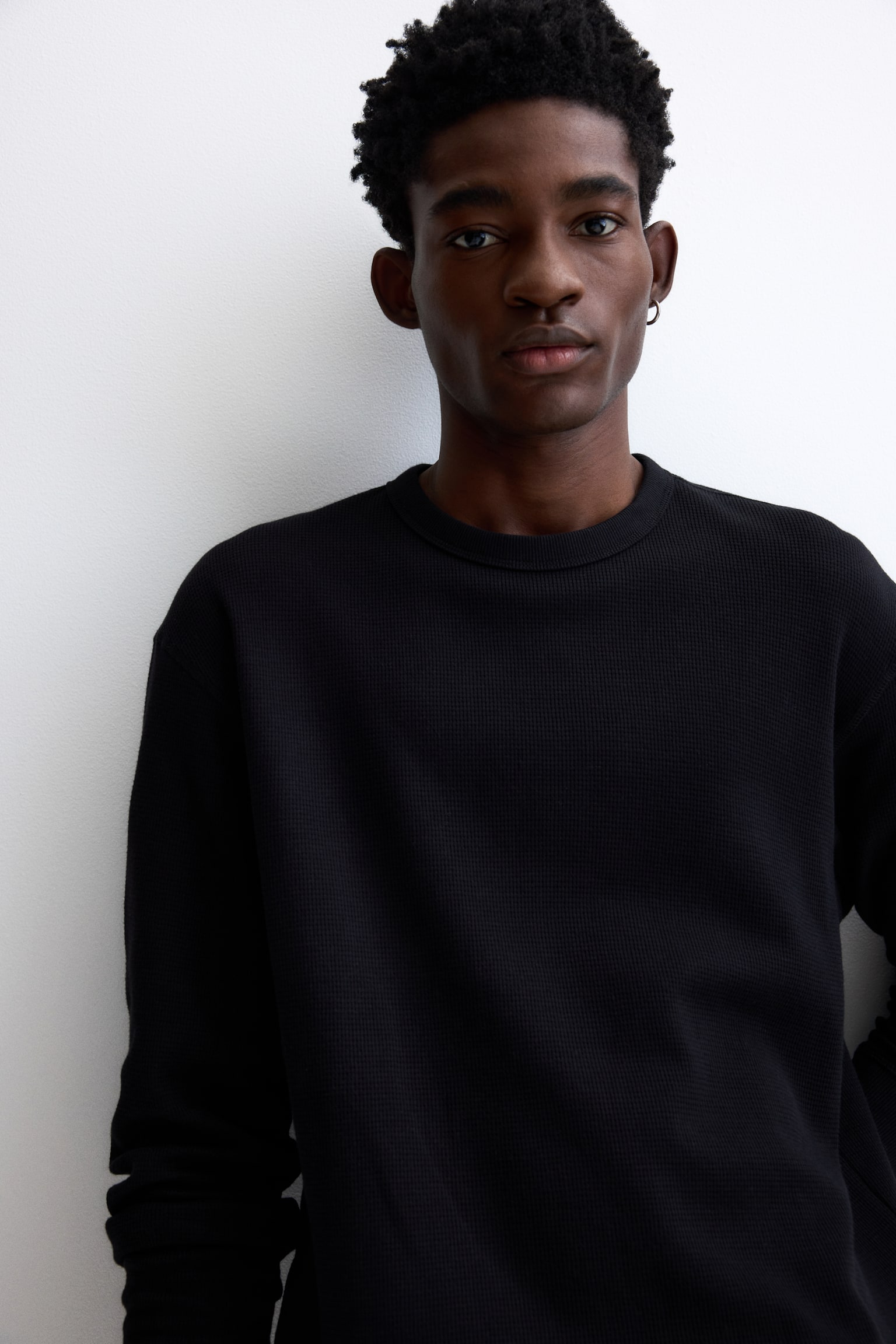 Вафлена пижама от памук с горнище и долнище - Черен/Сив меланж/Тъмнозелен - 4