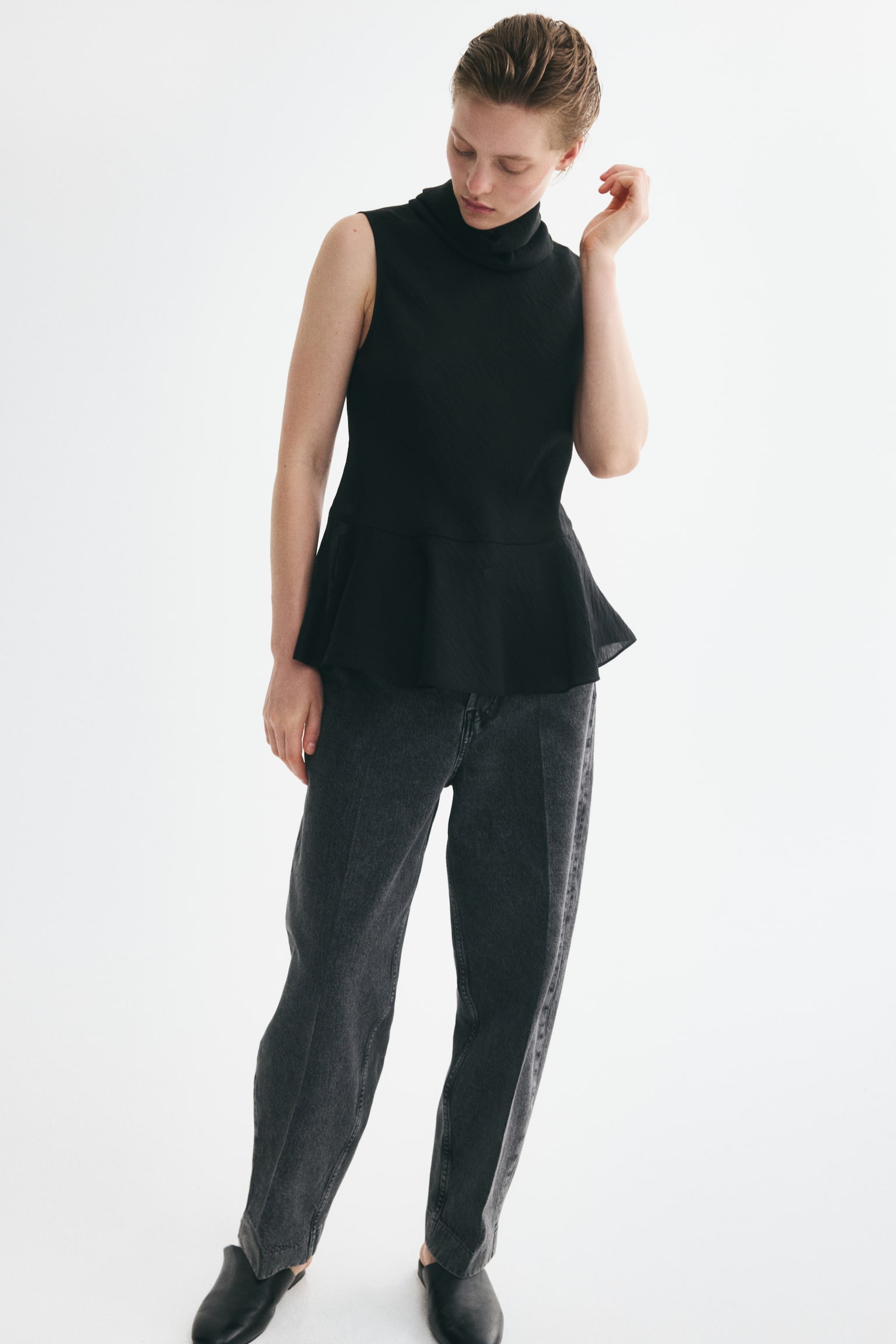Женский топ H&M Roll-Neck Peplum Top, цвет: Чёрный — фото 3
