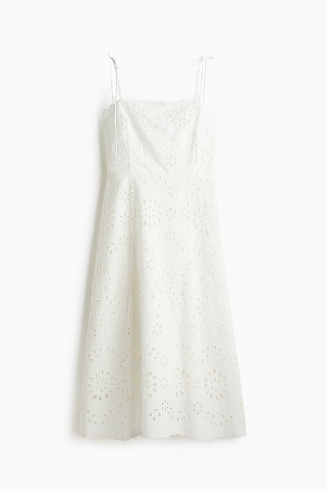Vestido de tirantes con bordado inglés - Blanco/Rosa empolvado - 1