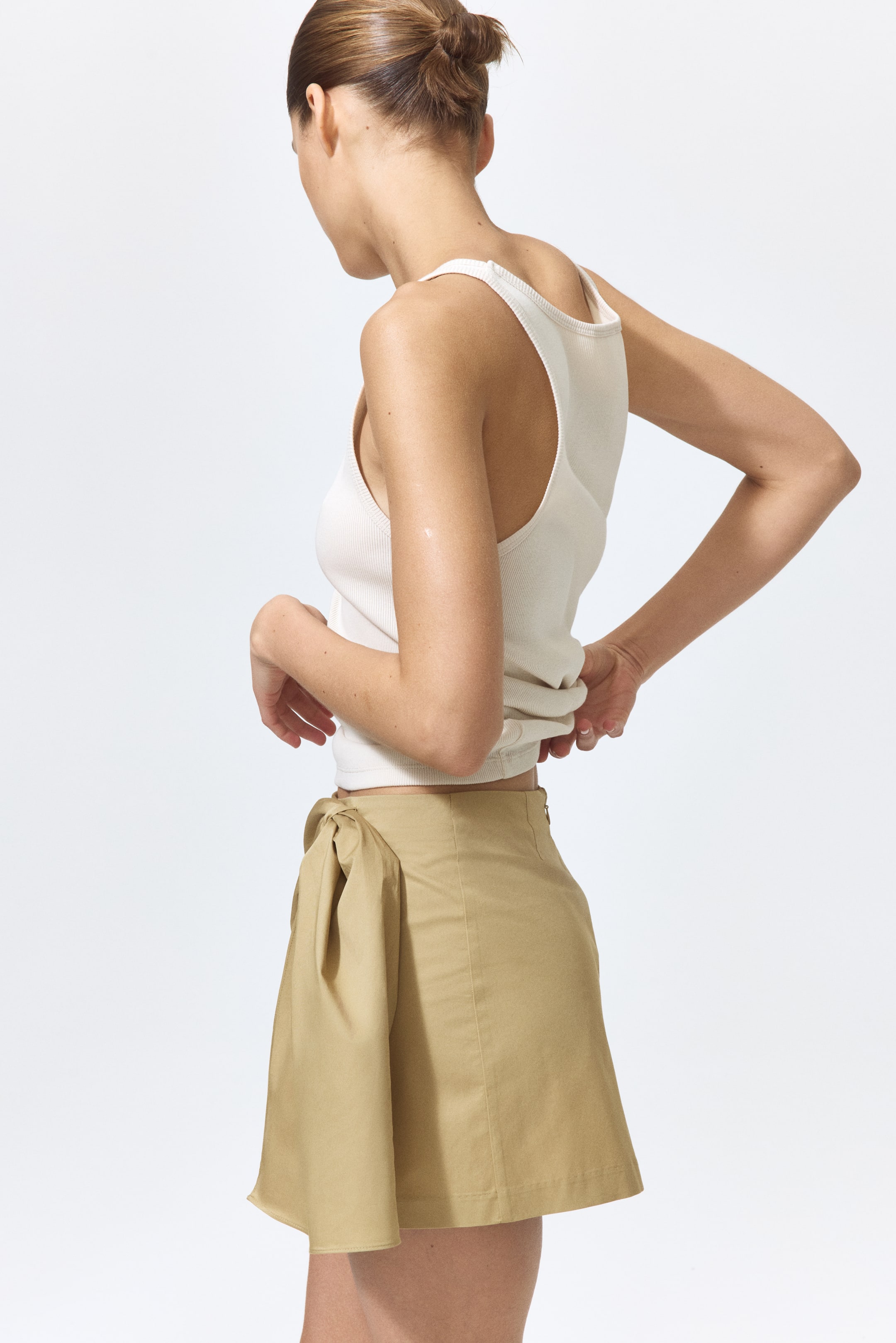 Tie-Detail Twill Skirt
