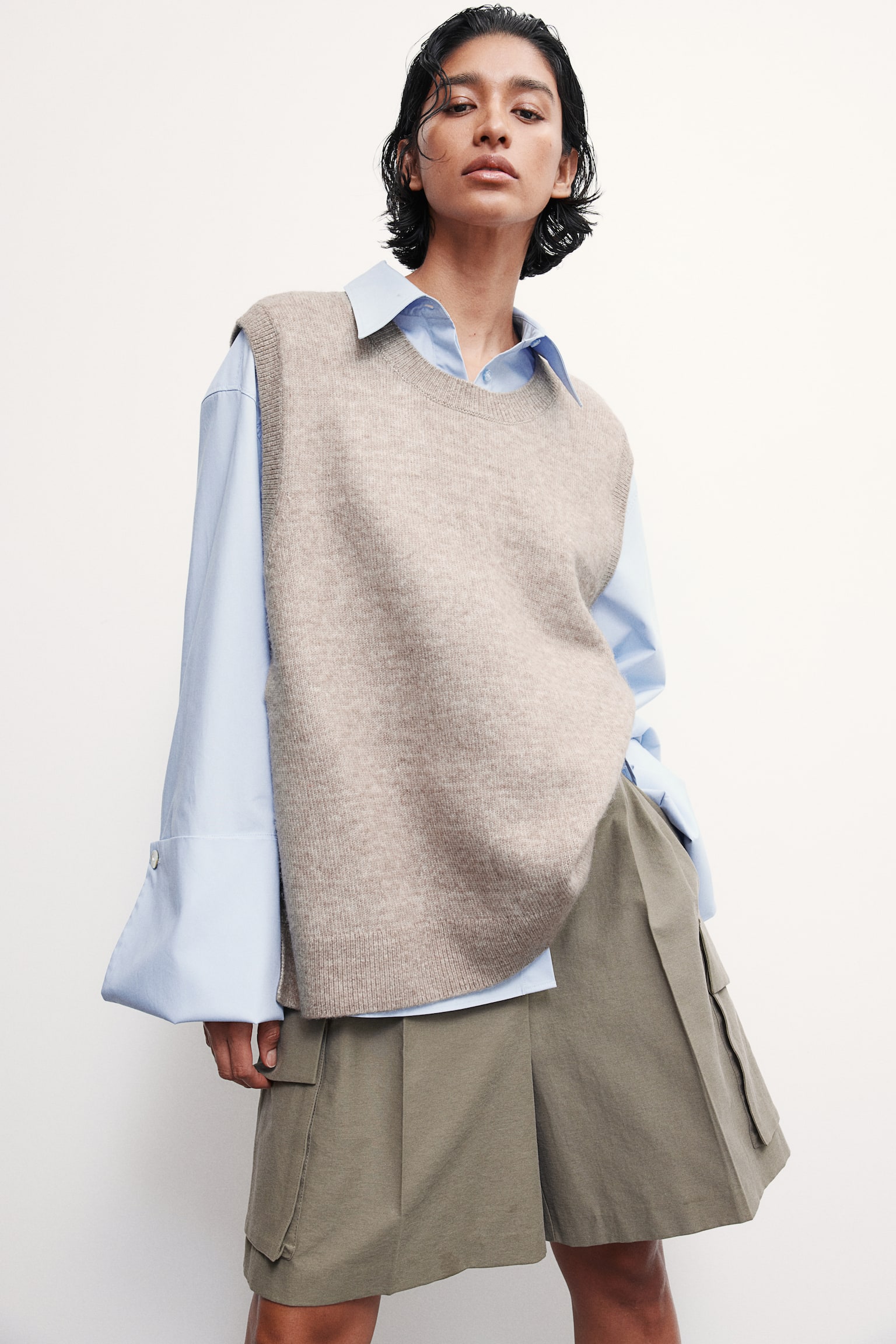 Sweater vest - Greige marl/Cream/Dark grey marl - 6