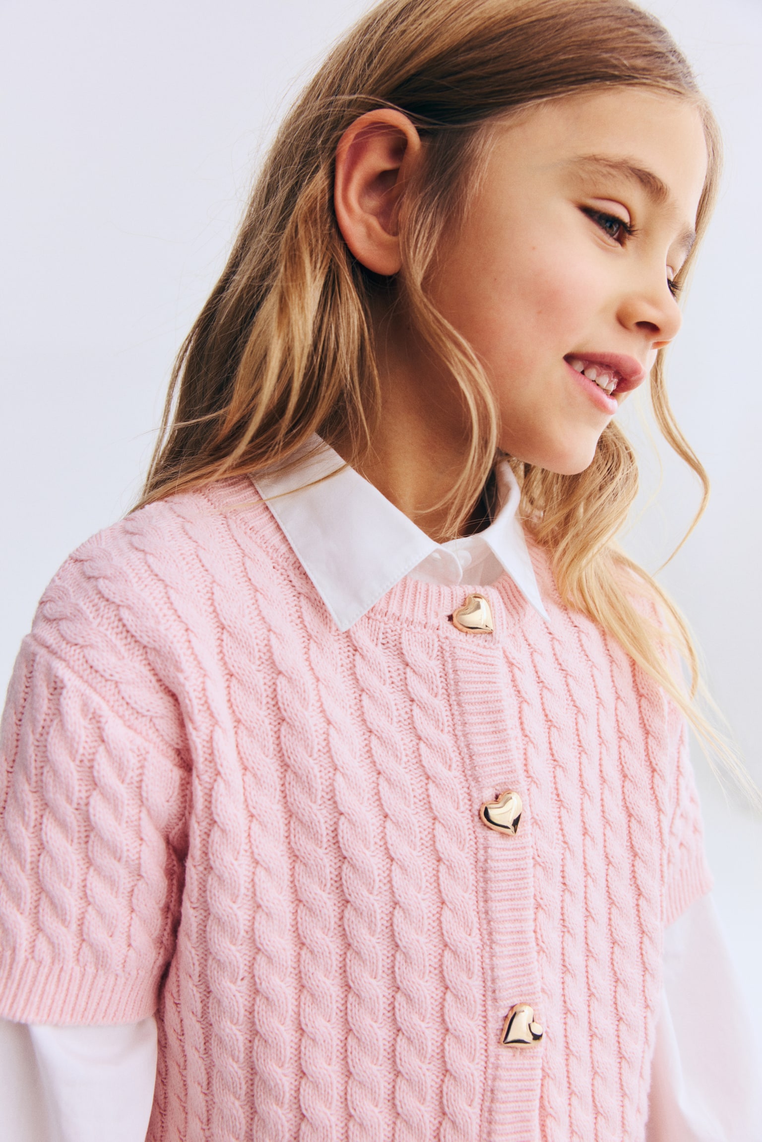 Cable-Knit Cardigan - Light pink/Red/Red - 3