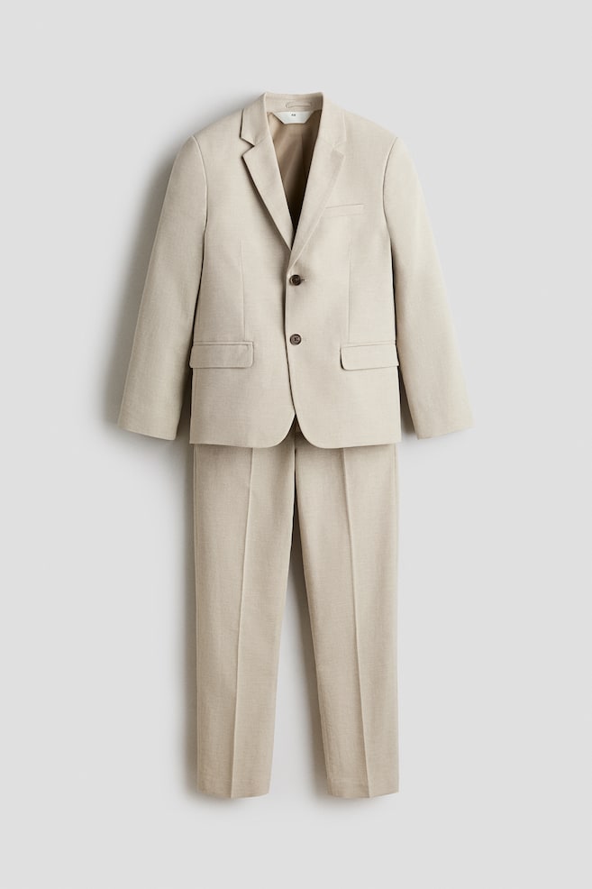 Linen-Blend Suit - Light beige/Navy blue - 1