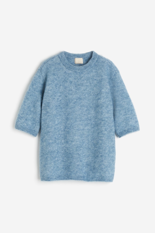 Mohair-blend knitted top - Blue marl/Cream/Black - 2